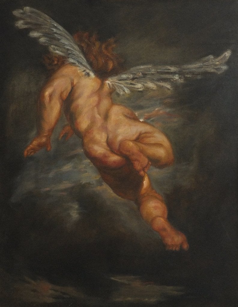 Rubens - Cupido (kopie in olieverf), Antiek en Kunst, Ophalen, Handgeschilderd, Doek, Portret of Personen