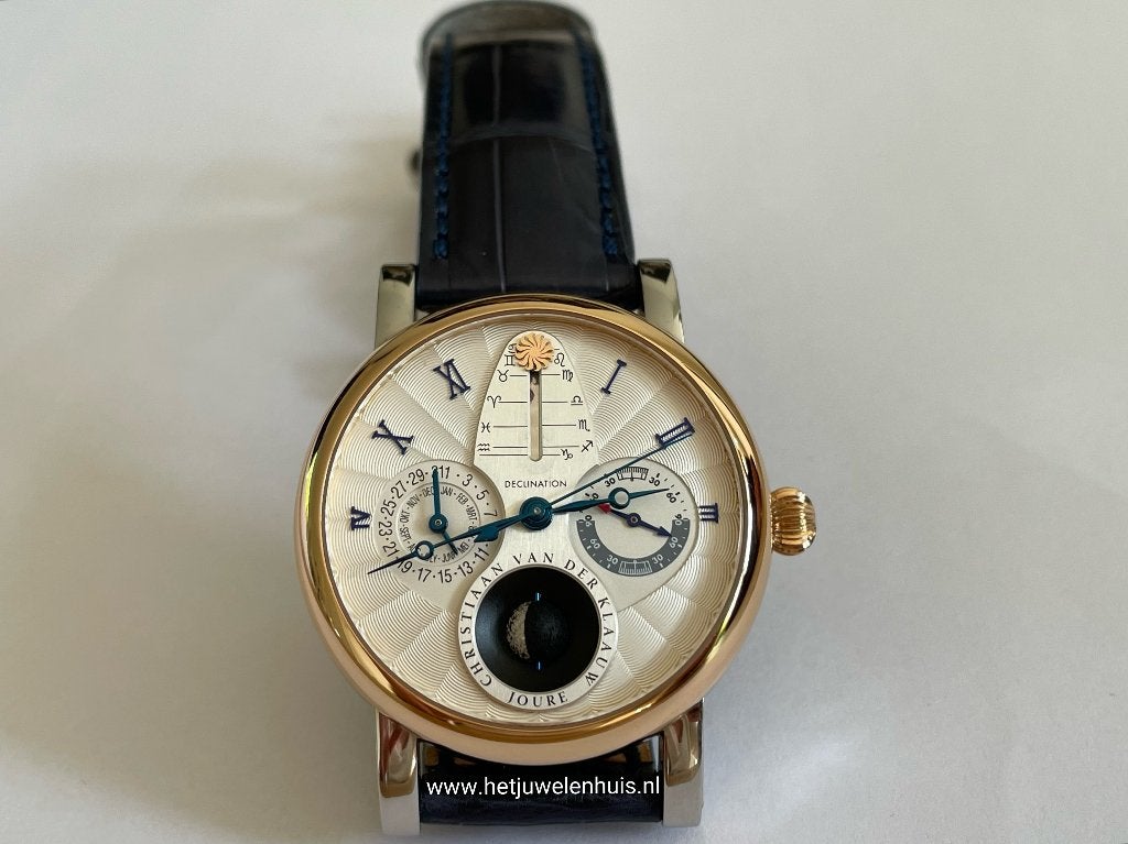 Christiaan van der Klaauw Real Moon 1980 bicolor, Sieraden, Tassen en Uiterlijk, Horloges | Heren, Leer, Staal, Polshorloge, Zo goed als nieuw