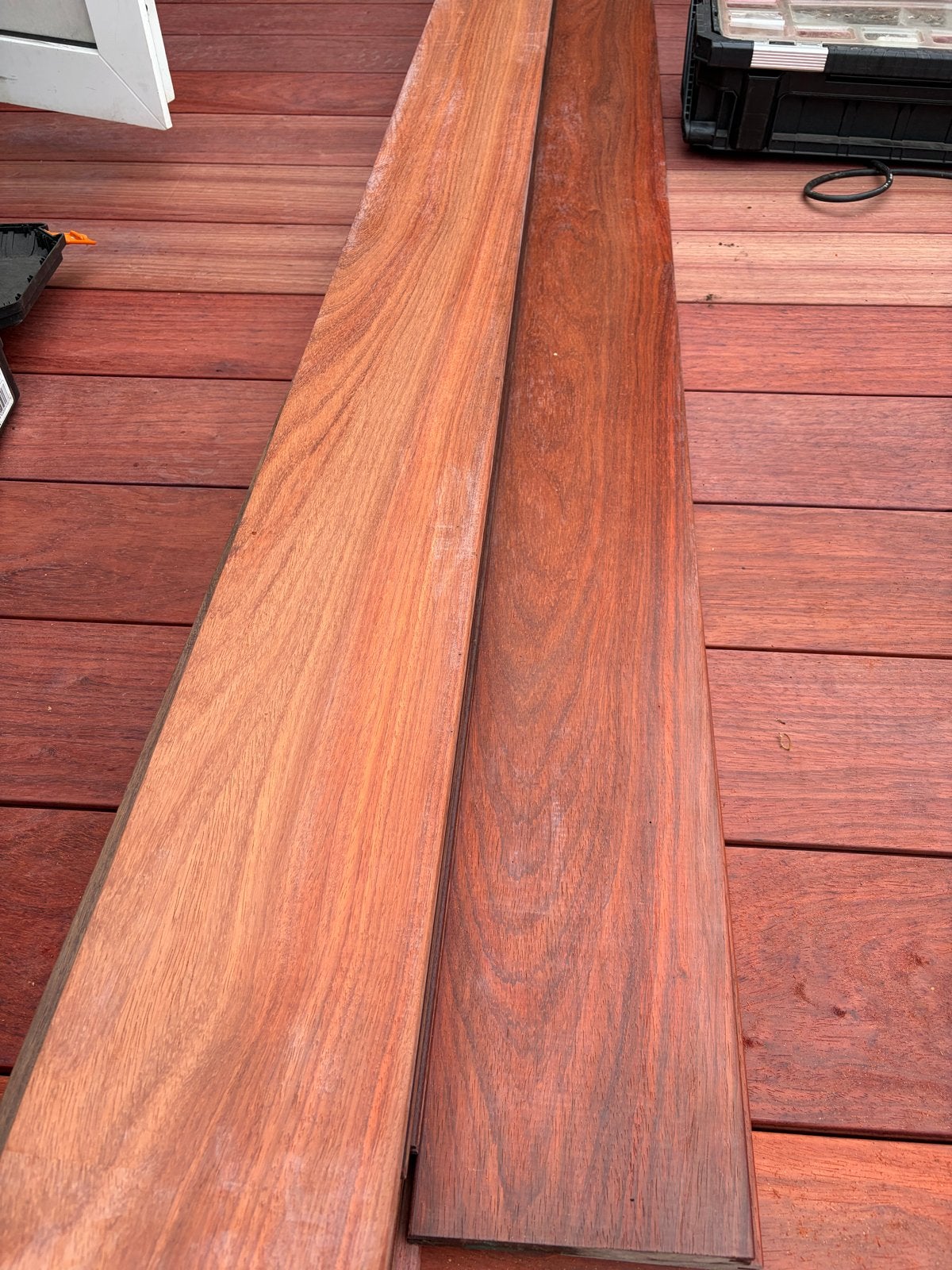 35 Padouk vlonderplanken 2.1x19 cm, Ophalen, Zo goed als nieuw, Hout