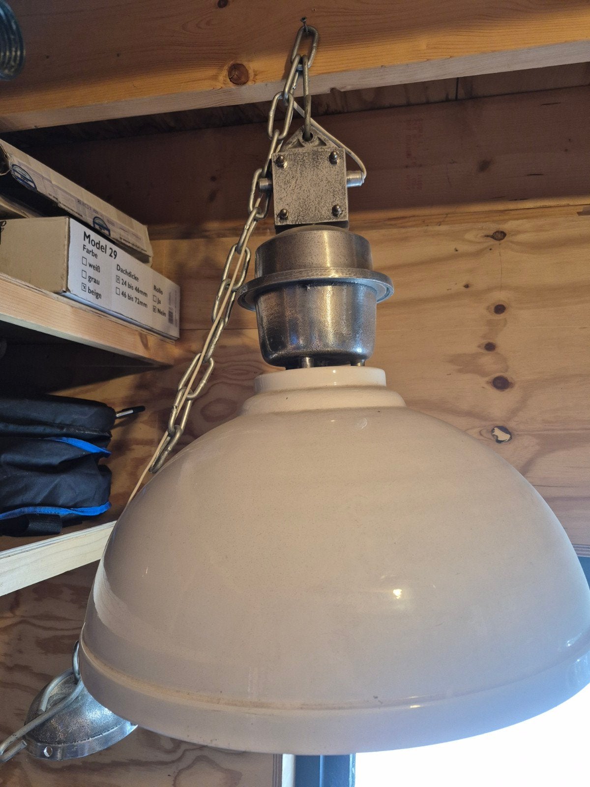 Industriële hanglamp, wit emaille, 50 cm doorsnee, Antiek en Kunst, Antiek | Lampen, Ophalen
