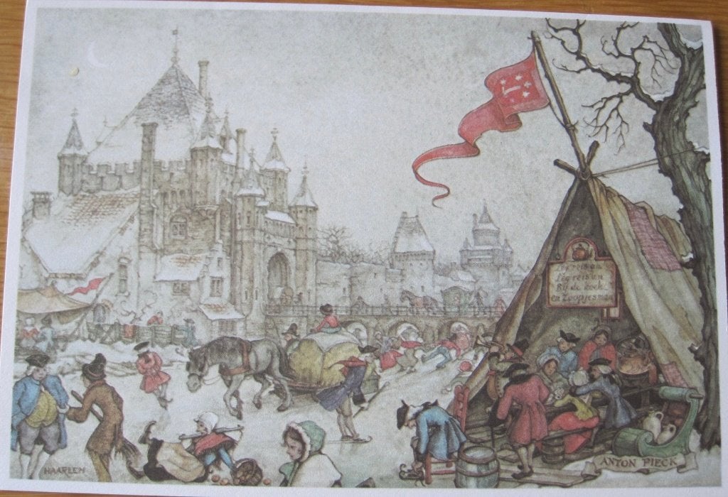Anton Pieck - prentje van Haarlem in de winter, 1980 tot heden, Ophalen of Verzenden, Zo goed als nieuw, Prent