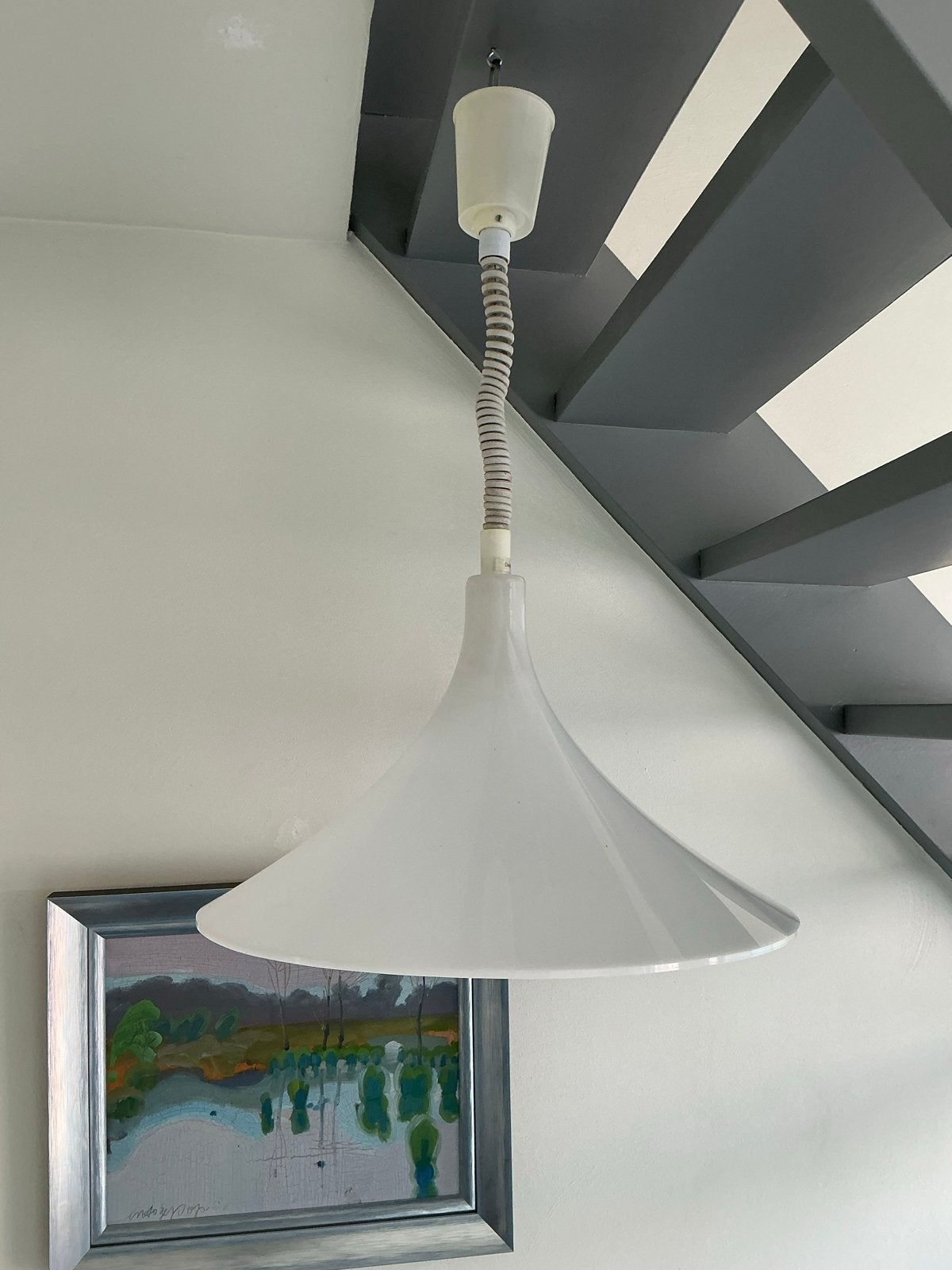 Vintage Harco Loor Heksenhoed Hanglamp - Wit Acryl, Ophalen of Verzenden, Gebruikt, Kunststof, Overige fittingen