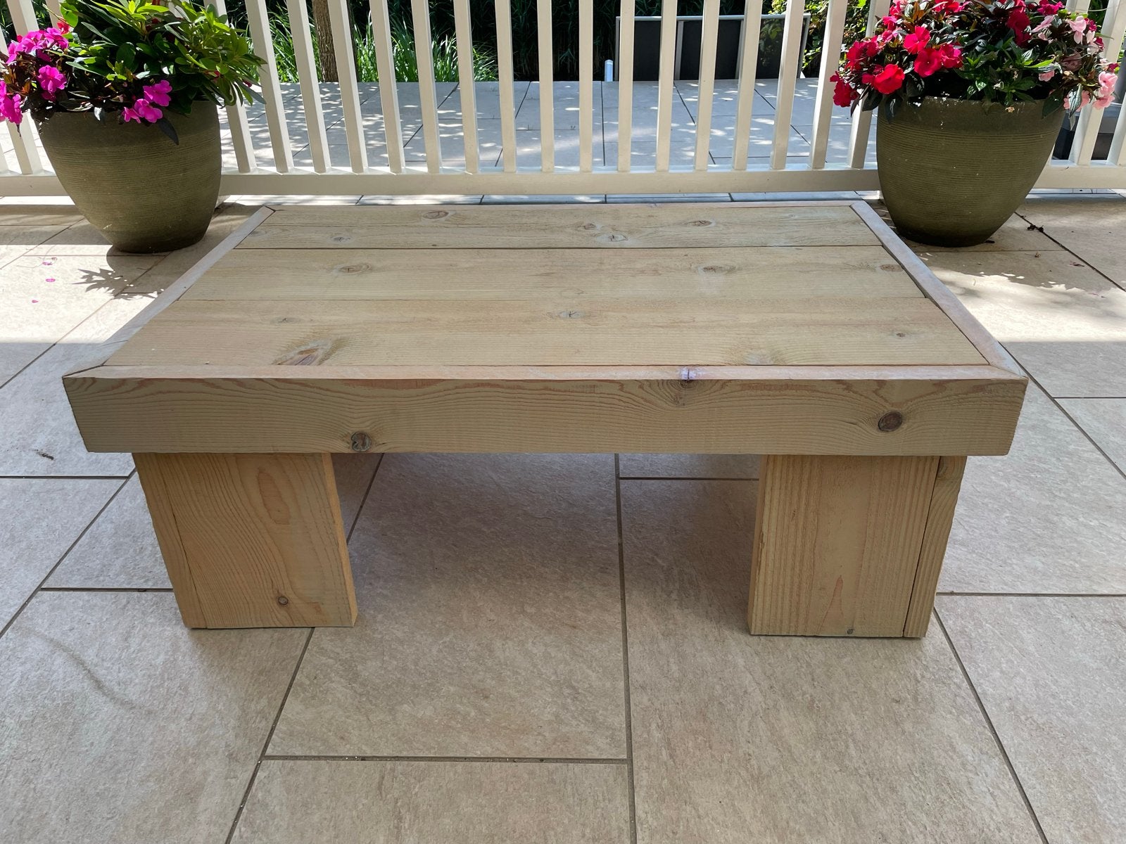 Zelfgemaakte salontafel van steigerhout, Ophalen, Gebruikt, 100 tot 150 cm, 50 tot 100 cm