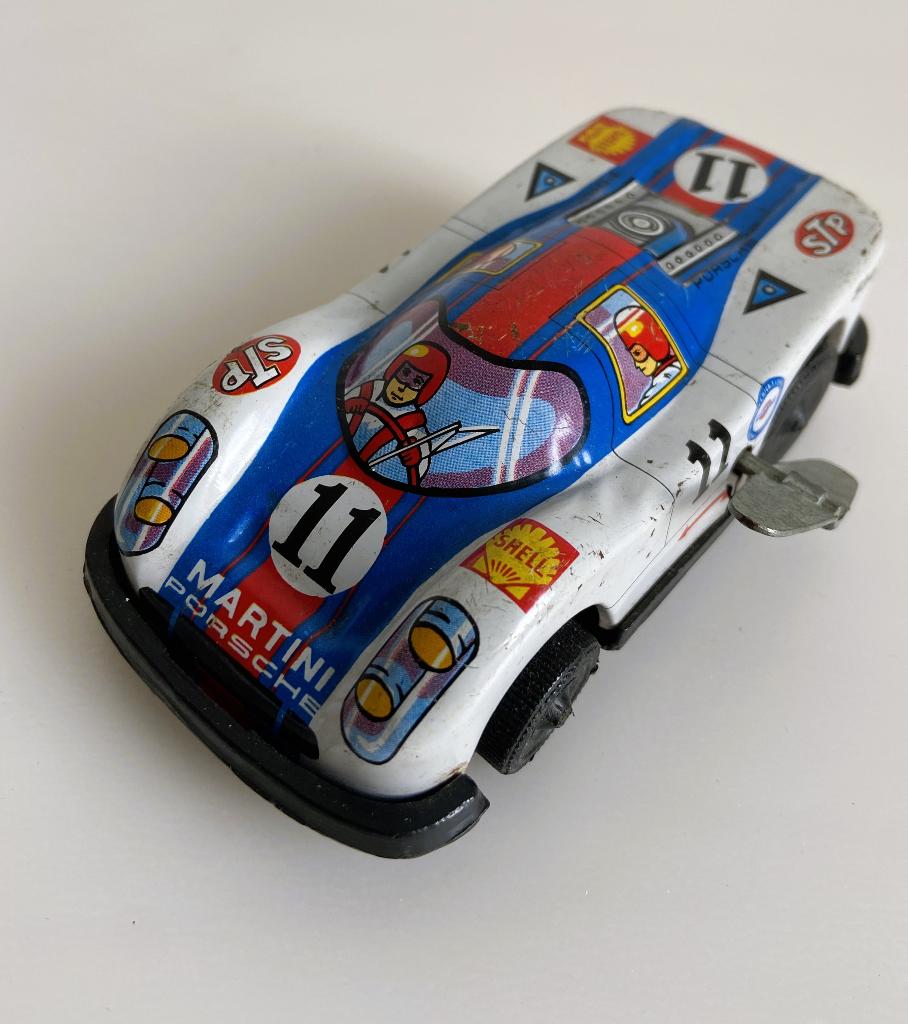 Vintage Wind Up MTU Auto Porsche 11 Martini Blik 12 cm, Ophalen of Verzenden, Gebruikt