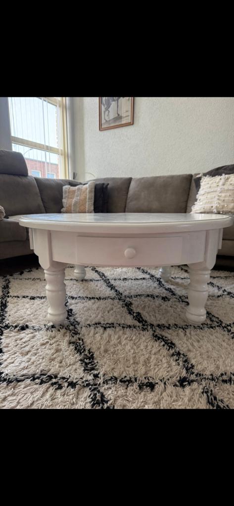 Mooie witte ronde salontafel - 98 cm doorsnee, Huis en Inrichting, Ophalen of Verzenden, Gebruikt, Rond, 50 tot 100 cm