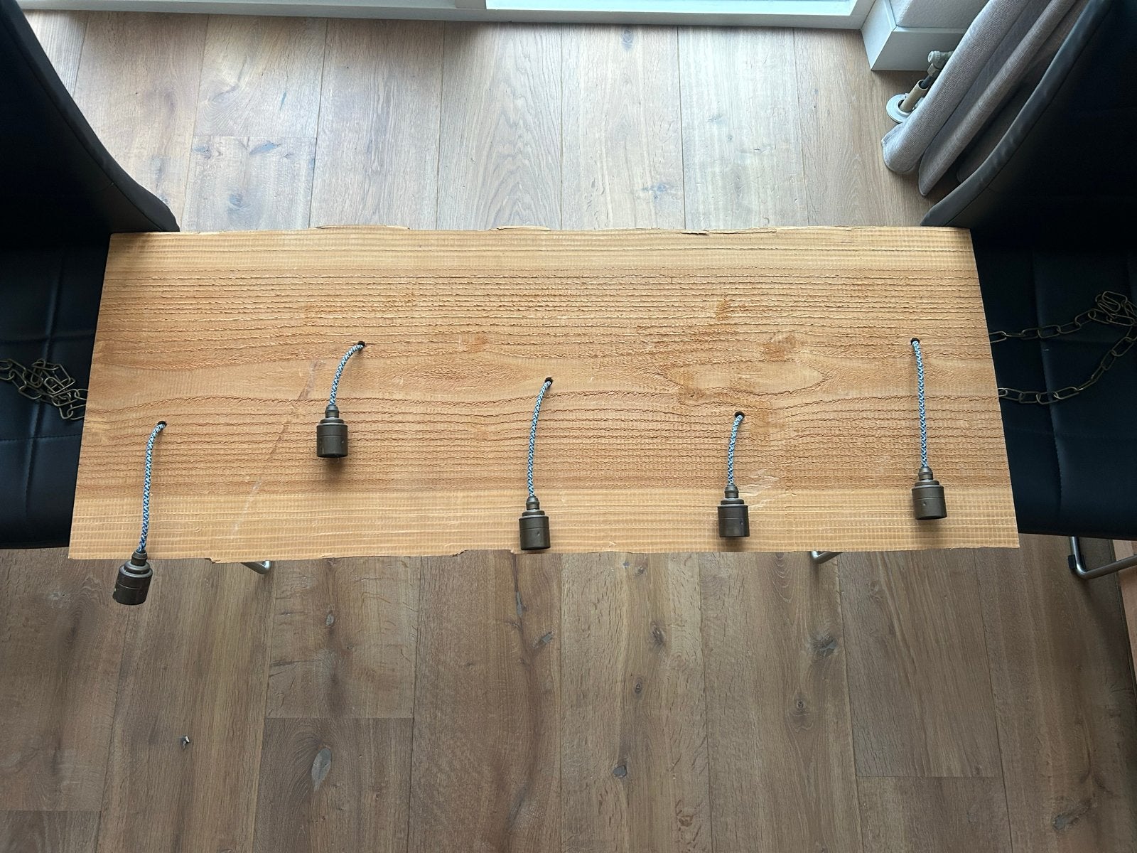 Houten Plafondlamp met 5 E27 Fittingen - Rustieke Stijl, Ophalen, Gebruikt, Hout, E27 (groot)