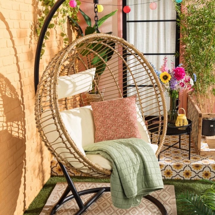 Hangstoel cocoon XL met standaard - naturel - ø105x186 cm, Ophalen, Overige kleuren, Rotan stijl hangstoel, Zo goed als nieuw