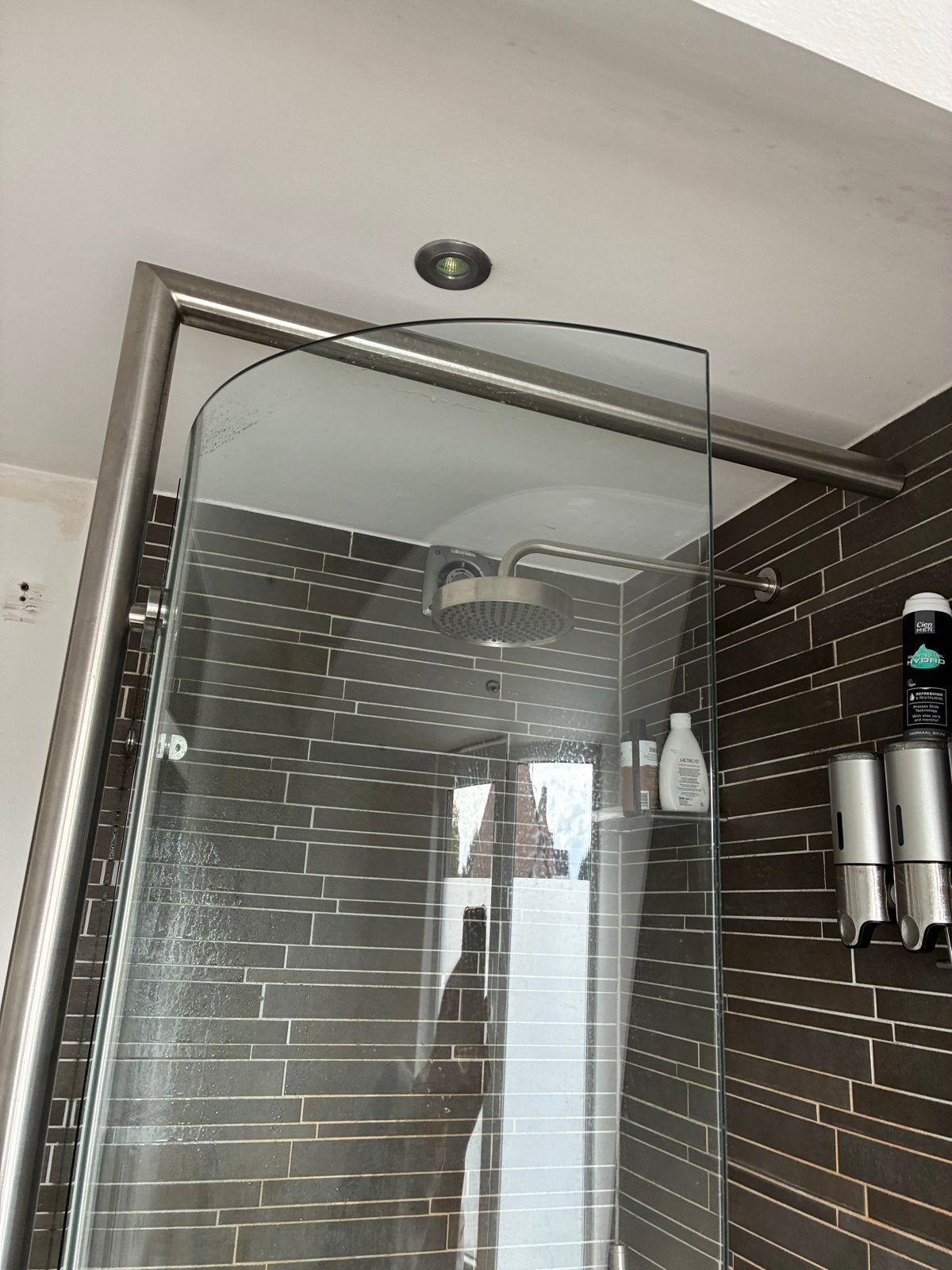 Glazen Douchewand recht en curved glas en RVS frame, Ophalen, Gebruikt, Glas, Douche
