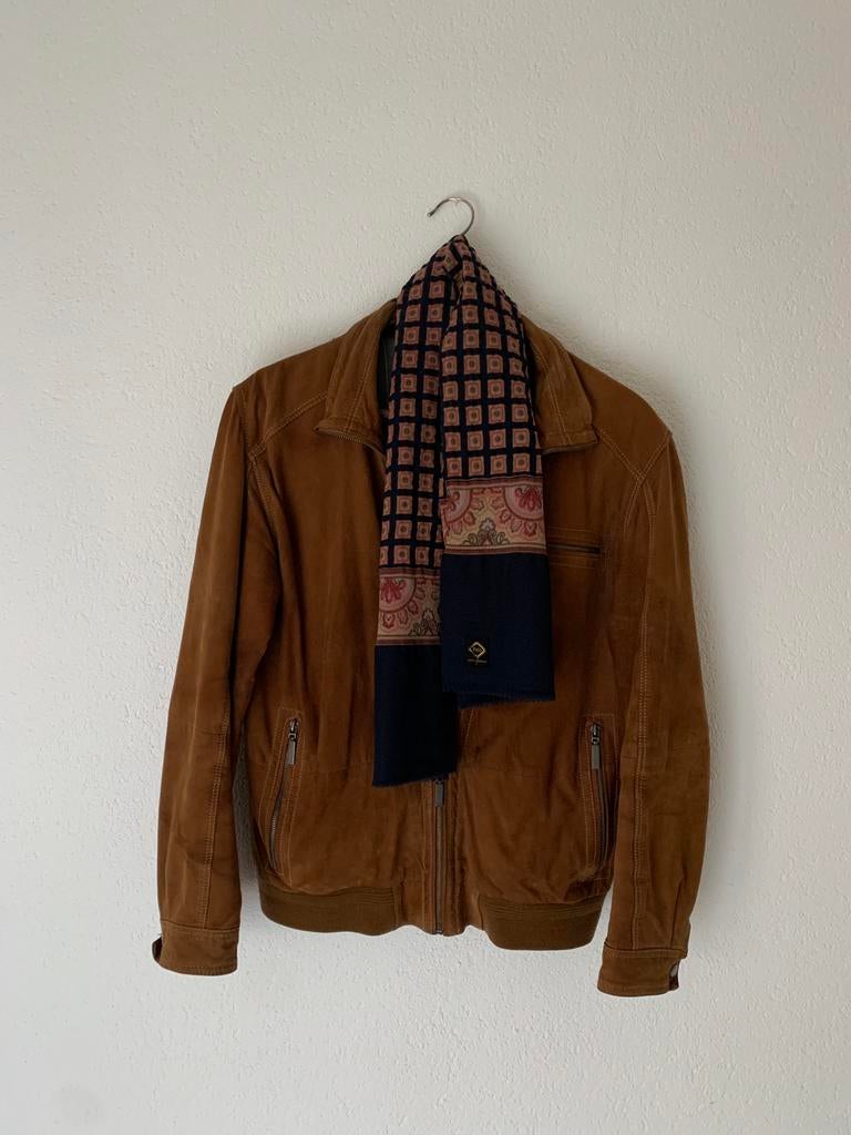 Vintage cognac kleur suede bomberjack van The Society Shop, Ophalen of Verzenden, Zo goed als nieuw, Maat 46/48 (XL) of groter