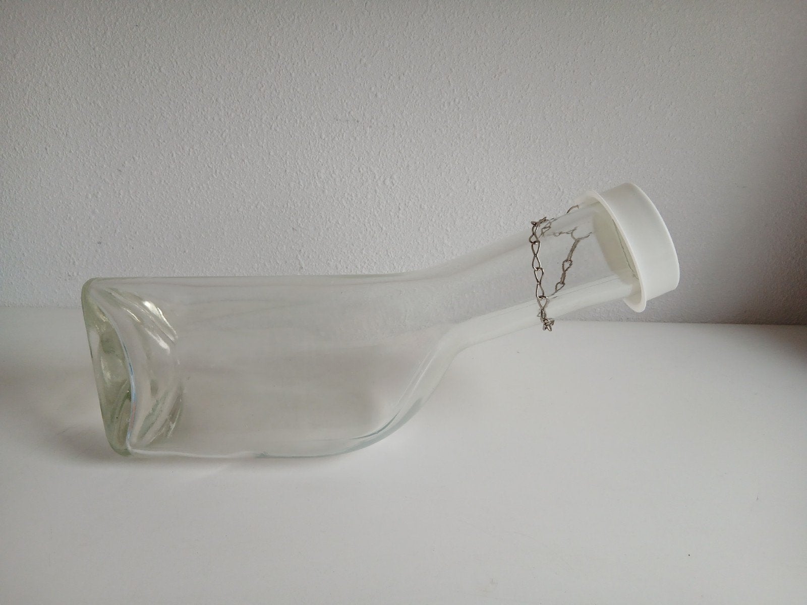 Vintage glazen plasfles voor mannen met deksel, Ophalen of Verzenden
