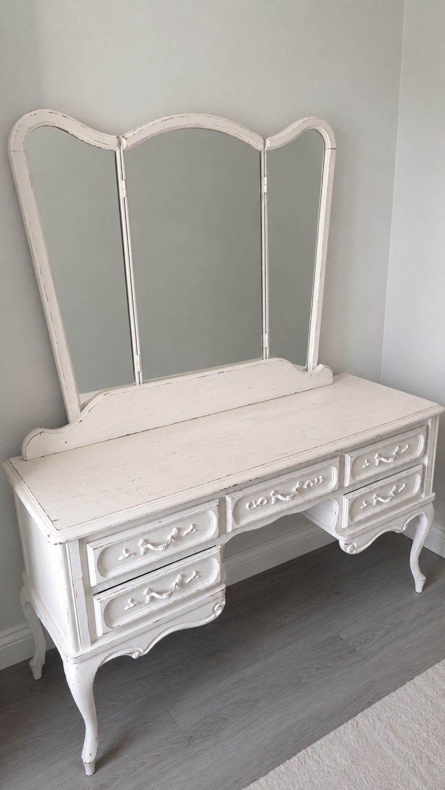 Vintage kaptafel met drieluik spiegel - opknapper, Antiek en Kunst, Ophalen