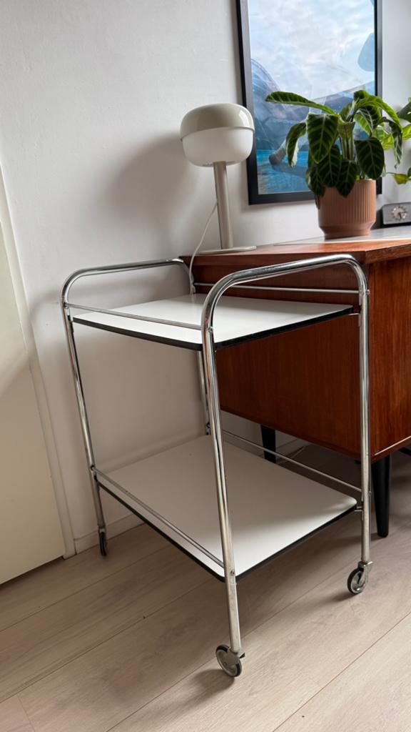 Vintage chrome serveerwagen, Ophalen, Rond, Metaal of Aluminium, Minder dan 55 cm