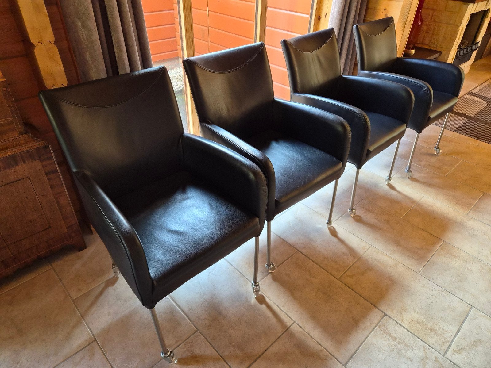 6 zwarte leren eetkamerstoelen van Bert Plantagie, Gebruikt, Zwart, Leer, Ophalen of Verzenden