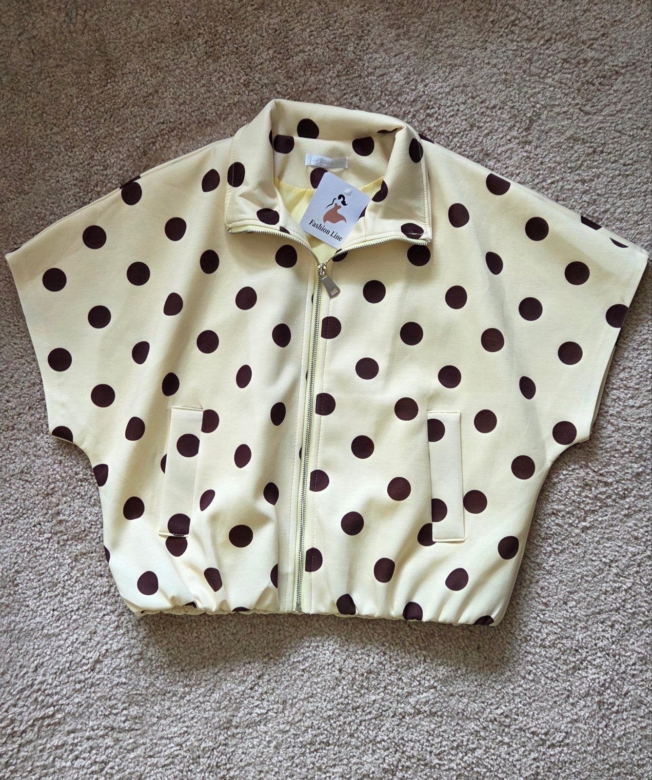 Bomberjack polkadot botergeel/bruin, Kleding | Dames, Truien en Vesten, Maat 38/40 (M), Verzenden, Geel, Nieuw