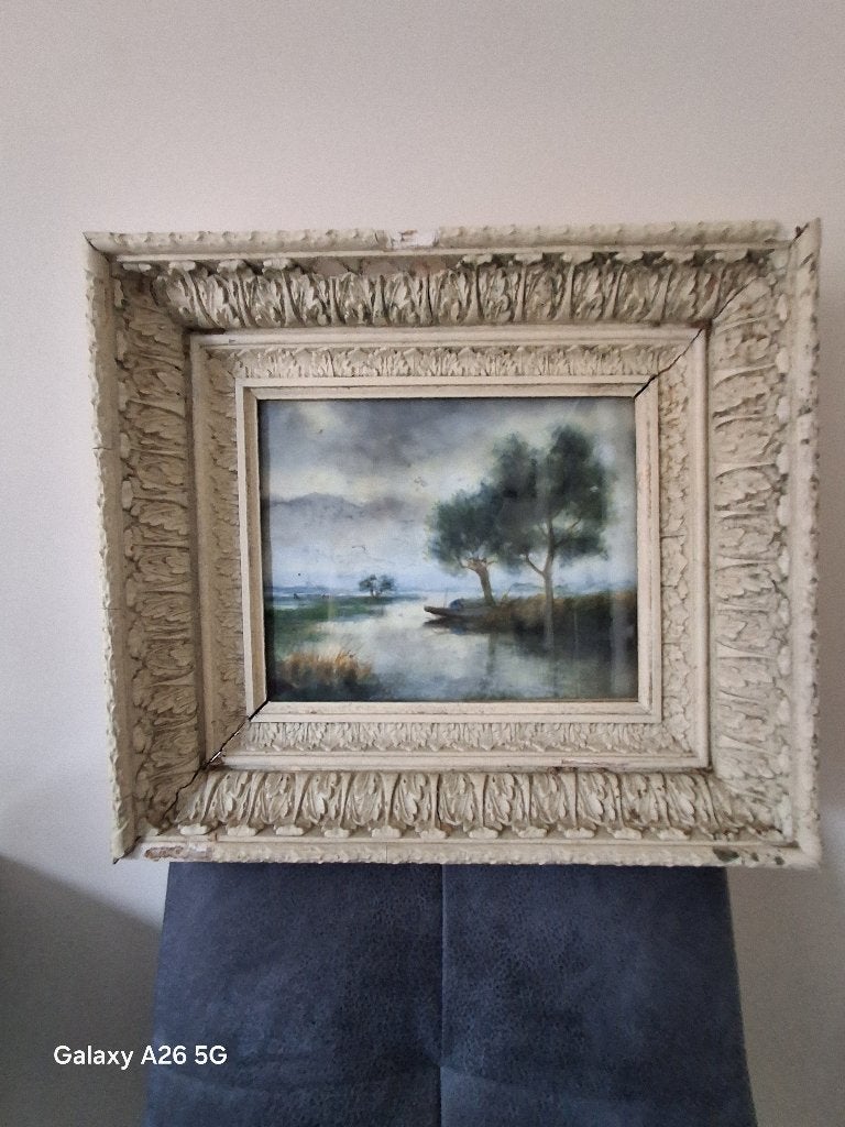 Brocante lijst met aquarel, Antiek en Kunst, Ophalen of Verzenden