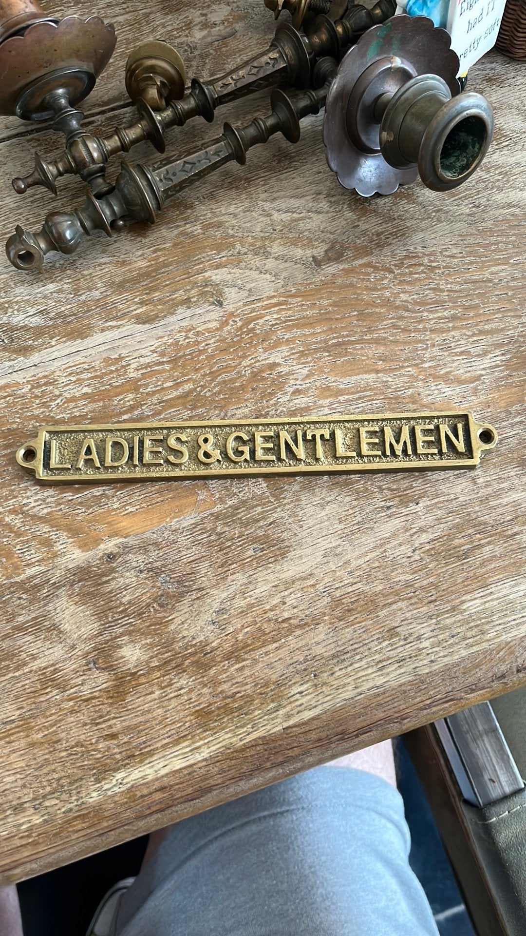 Messing bordje “ladies & gentlemen” 19 x 2,5cm, Antiek en Kunst, Ophalen of Verzenden