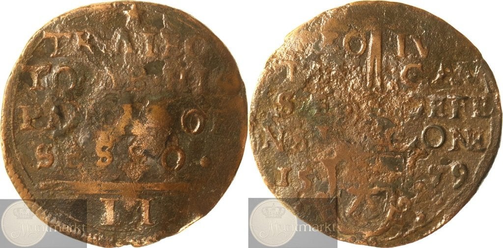 Maastricht - Noodmunt van II Stuivers 1579 'Filips II', Ophalen of Verzenden, Vóór koninkrijk, Overige waardes, Losse munt