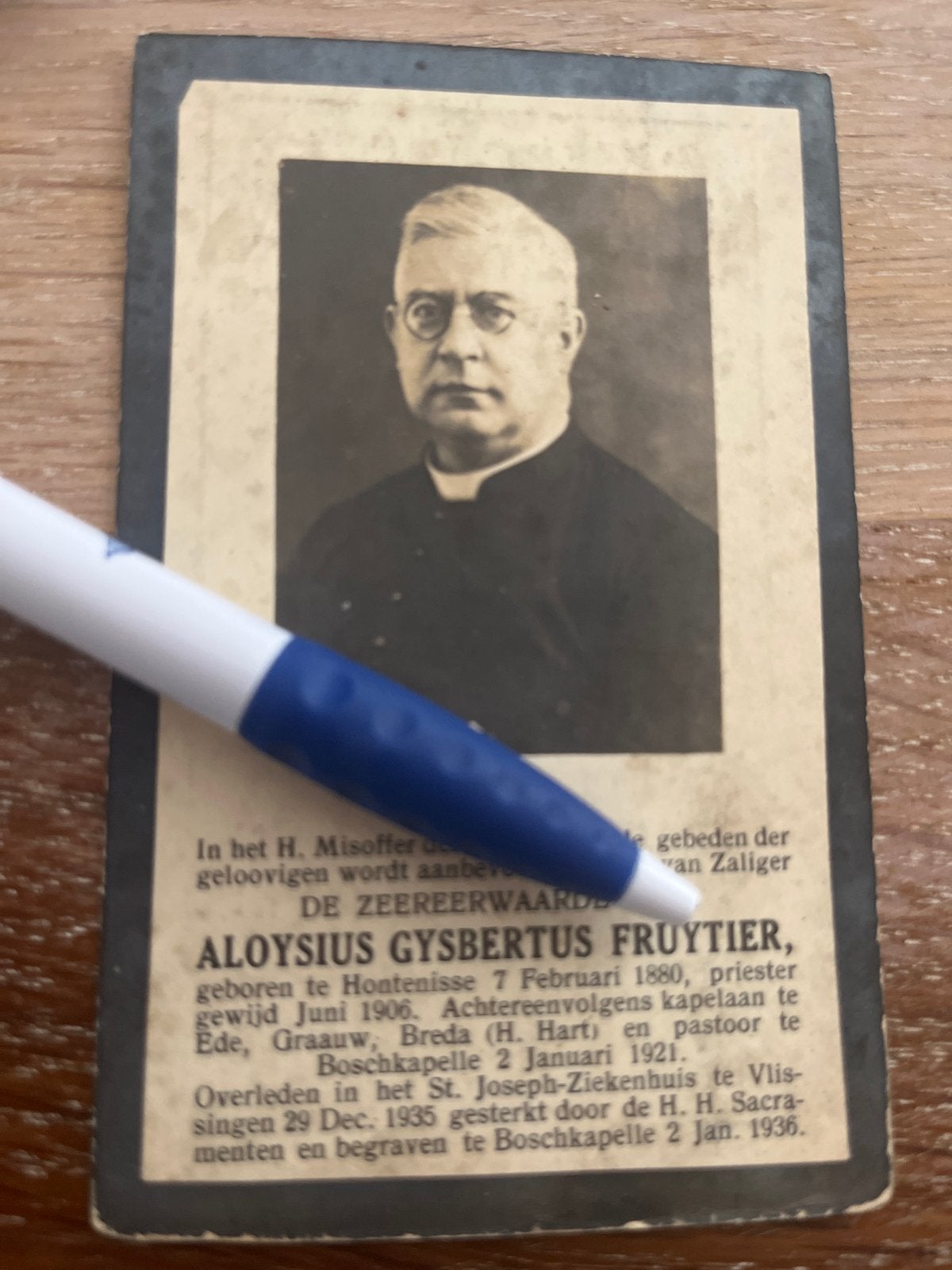 Fruytier Aloysius 1880 Hontenisse 1935 Vlissingen priester, Ophalen of Verzenden, Bidprentje
