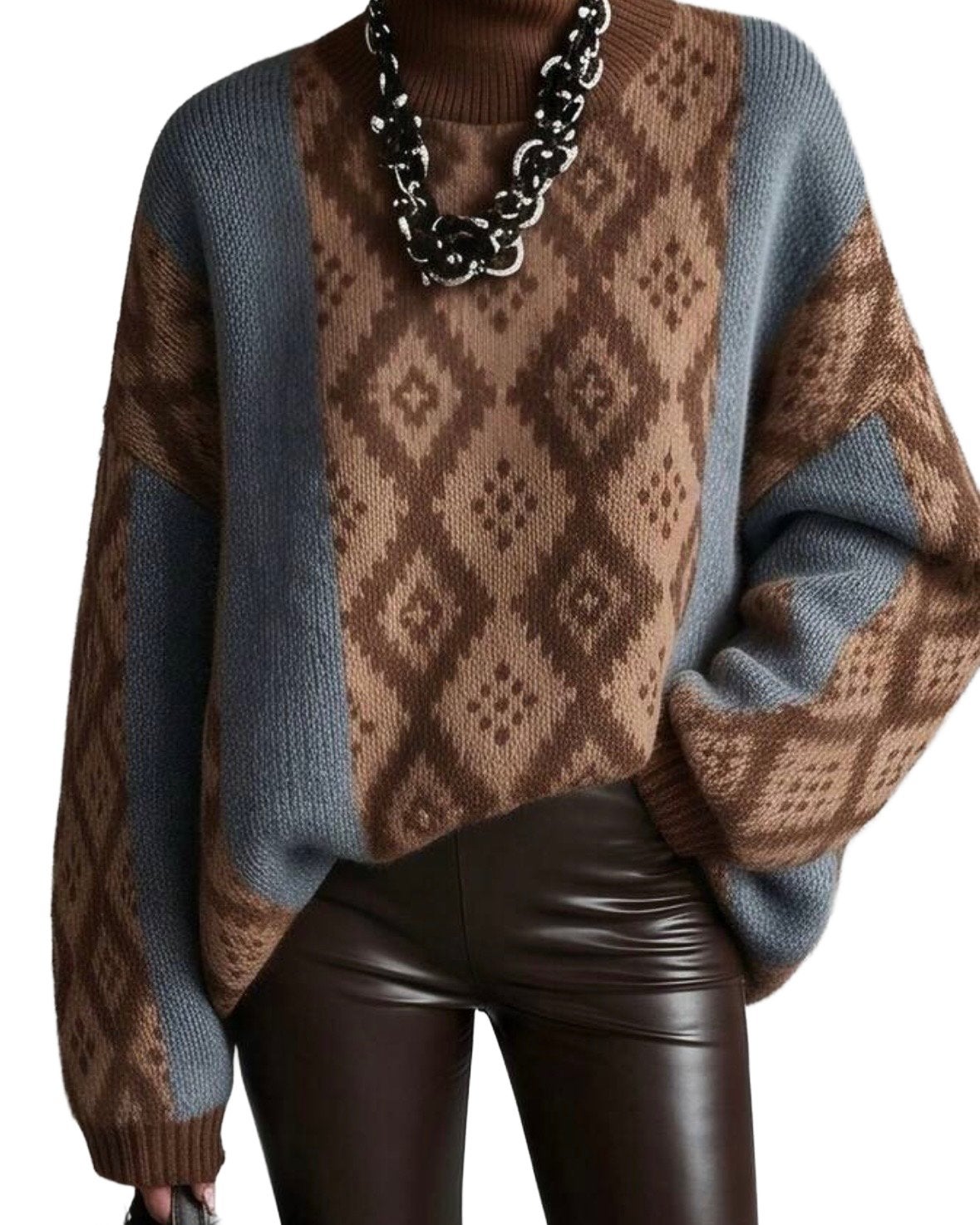 Gebreide trui met ruitpatroon en col (34-44), Kleding | Dames, Truien en Vesten, Verzenden, Nieuw, Bruin