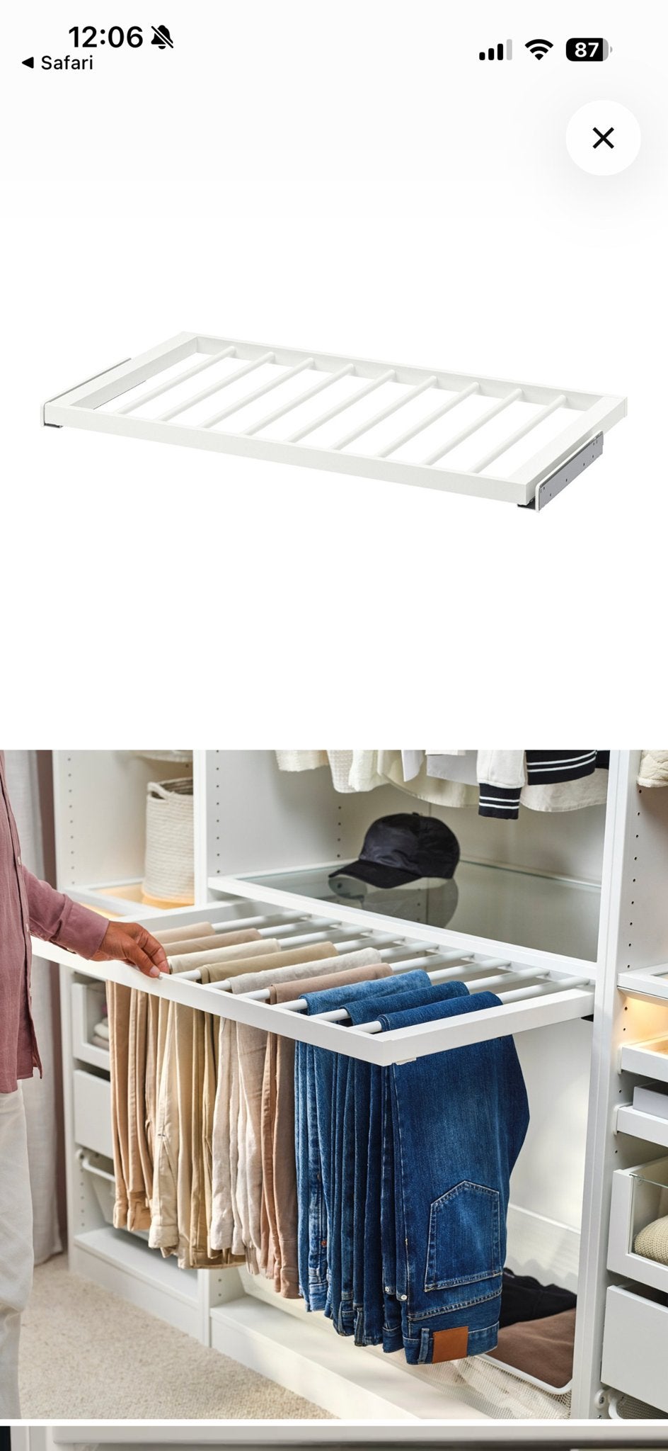 Uitschuifbaar broekenrek voor kledingkast - Wit IKEA, Overige materialen, Zo goed als nieuw, Minder dan 100 cm, 25 tot 50 cm