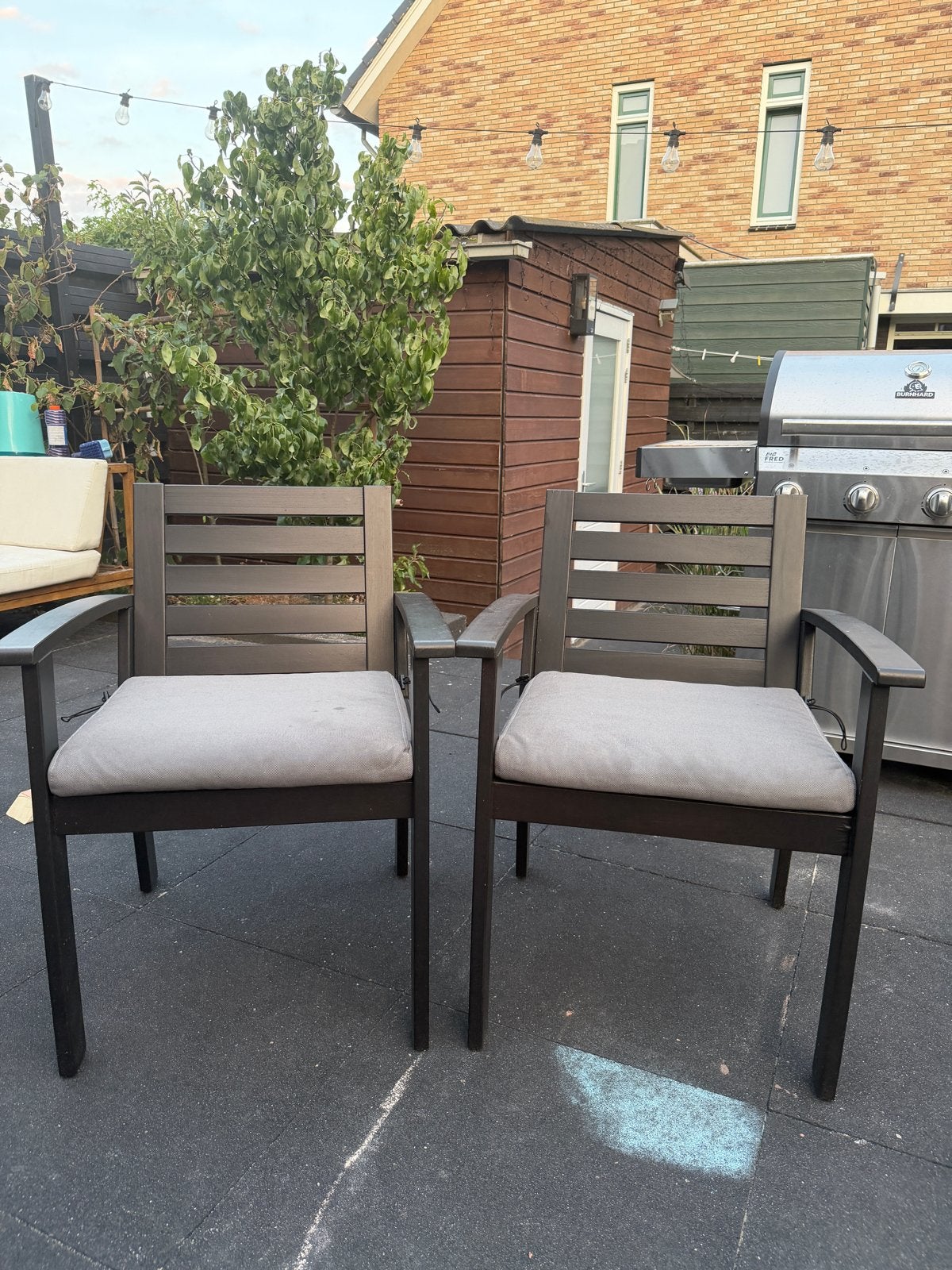 8x hardhouten stoel zwart bruin met kussens, Tuin en Terras, Ophalen, Gebruikt, Hout