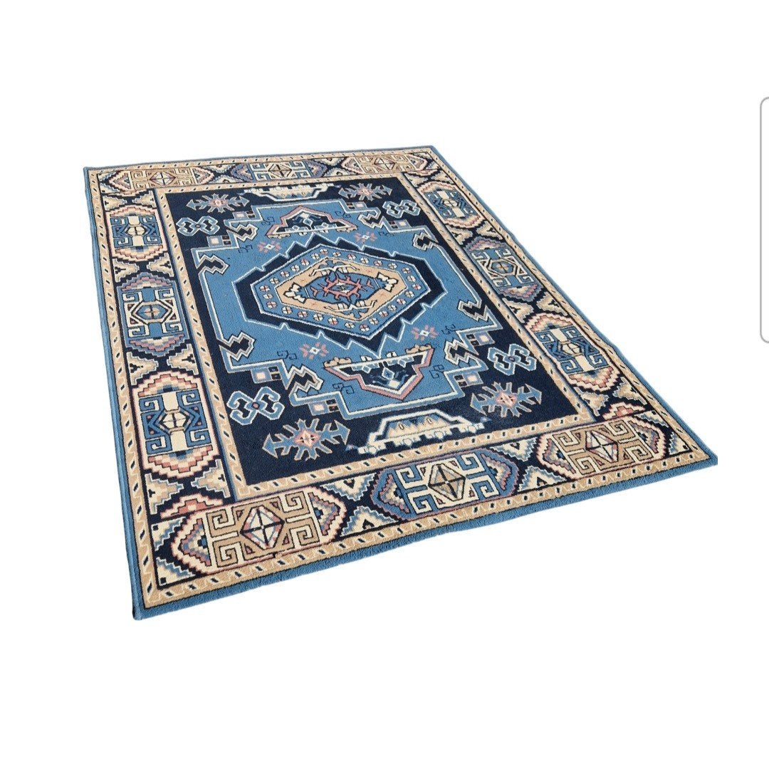 vintage wollen vloerkleed blauw vloerkleed pers stijl, Kolibrivintagehal@gmail.com, Gebruikt, 100 tot 150 cm, Aaldertgeertsstraat 43 Olst