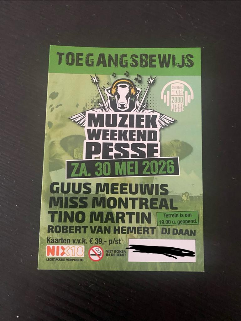 Muziek weekend pesse zaterdag ticket, Eén persoon, Mei