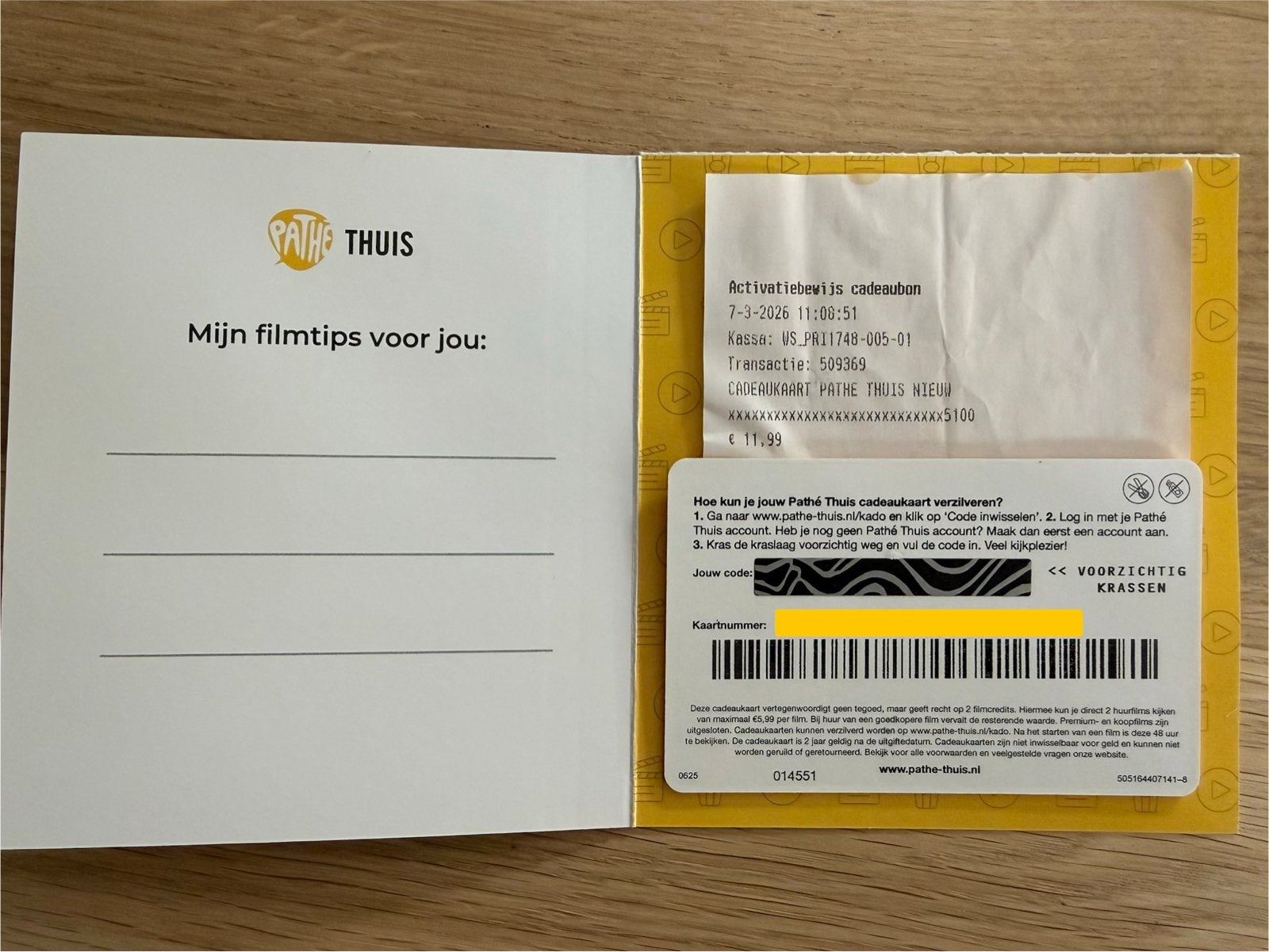 Pathé Thuis twee huurfilms kado, Tickets en Kaartjes, Eén persoon, Cadeaubon, Overige typen