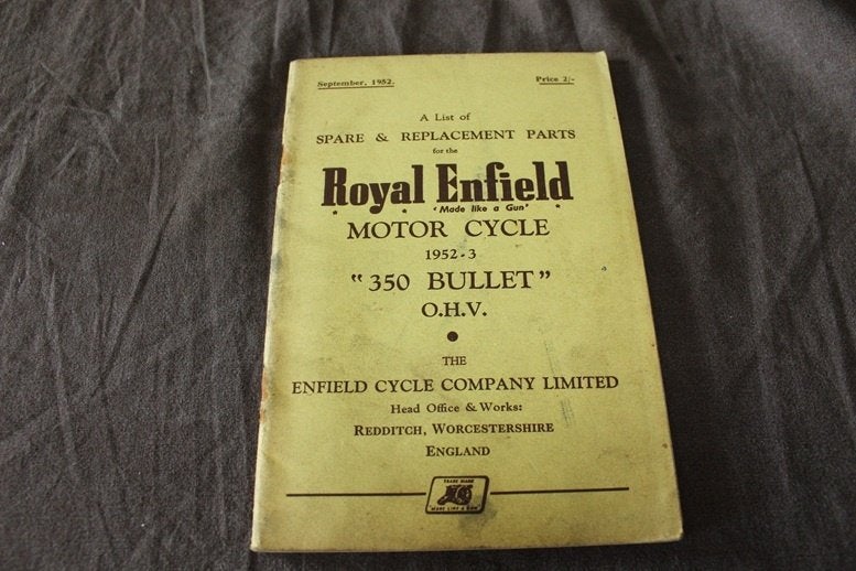 Royal Enfield 1952 / 53 350cc Bullet motorcycle parts list, Ophalen of Verzenden, Overige merken
