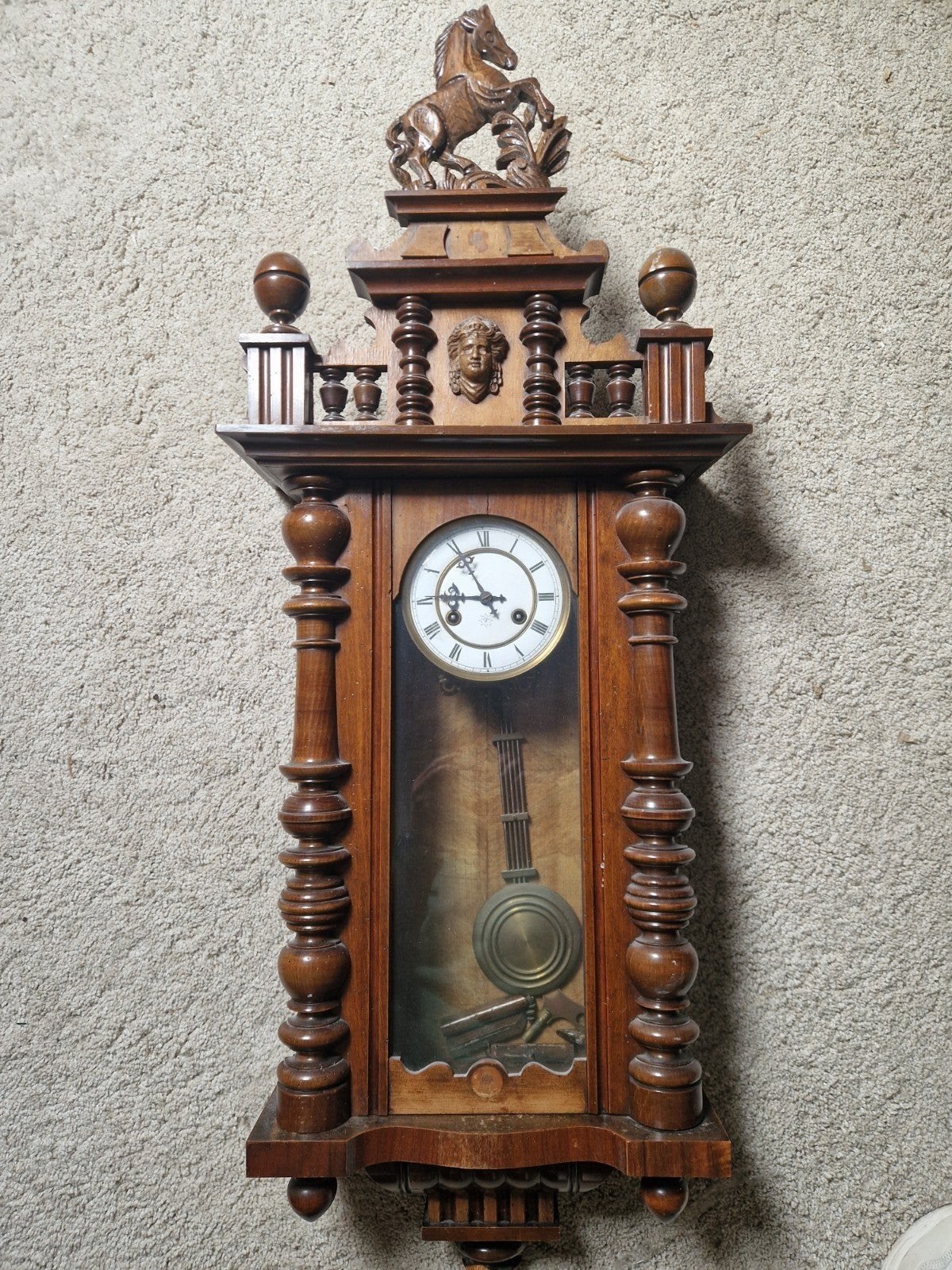 Antieke Junghans Regulateur Wandklok - Neorenaissance Stijl, Ophalen of Verzenden