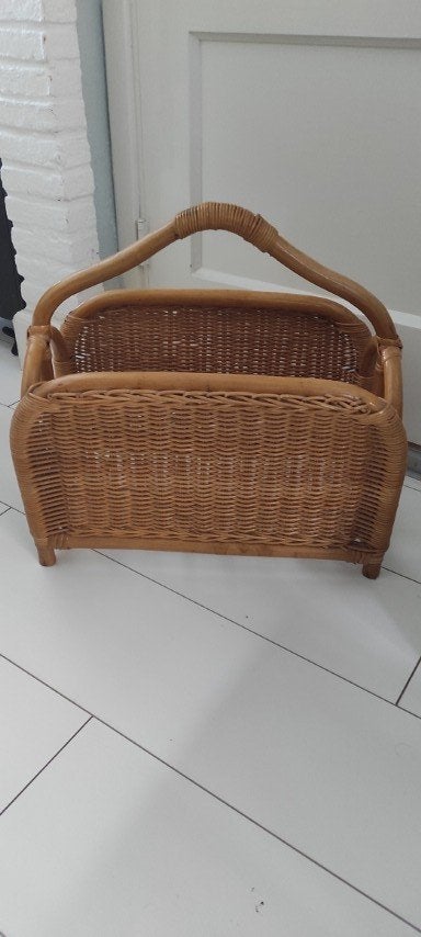 Vintage krantenbak lectuurmand rotan, Met handvat, Gebruikt, Lectuurbak, Bohemian