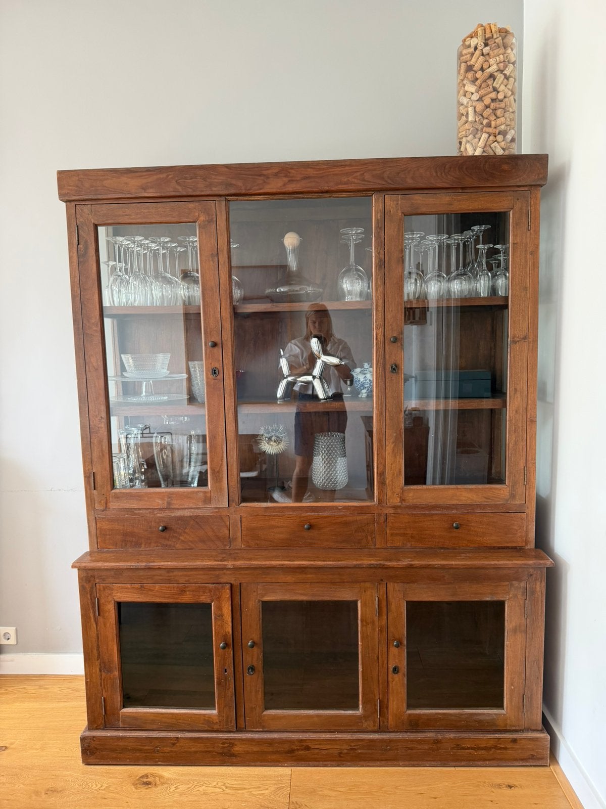 Buffetkast teak hout met glas, Huis en Inrichting, 200 cm of meer, Ophalen of Verzenden, 25 tot 50 cm, Glas