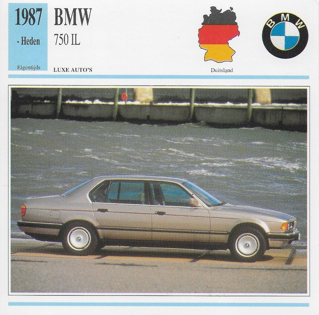 A746 autokaart bmw 750 il ( 1987 ) -- afmeting: 14 x 14 cm, Ophalen of Verzenden, Zo goed als nieuw, Auto's