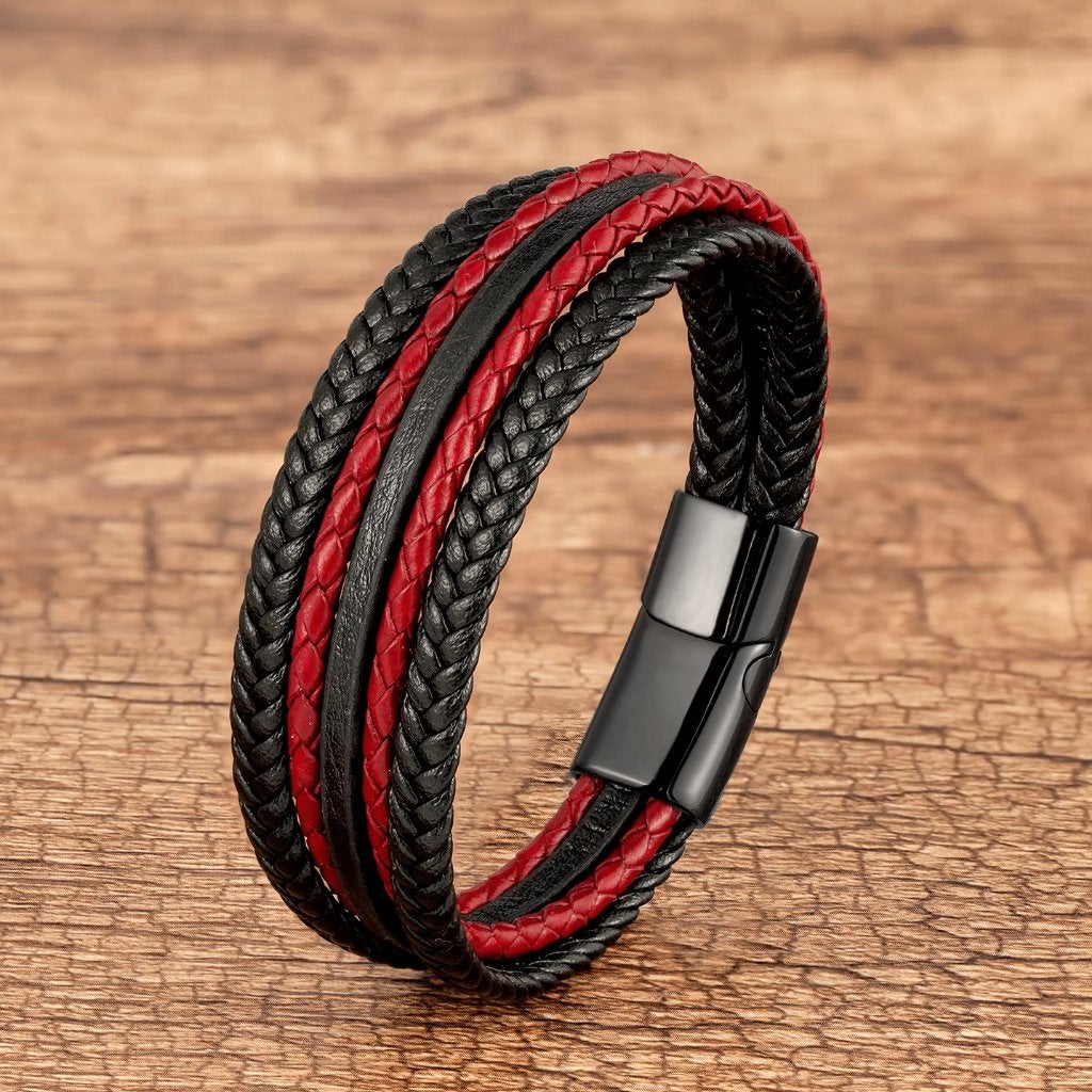 Rood Zwarte Leren Wrap Armband, Sieraden, Tassen en Uiterlijk, Verzenden, Nieuw, Overige kleuren, Leer
