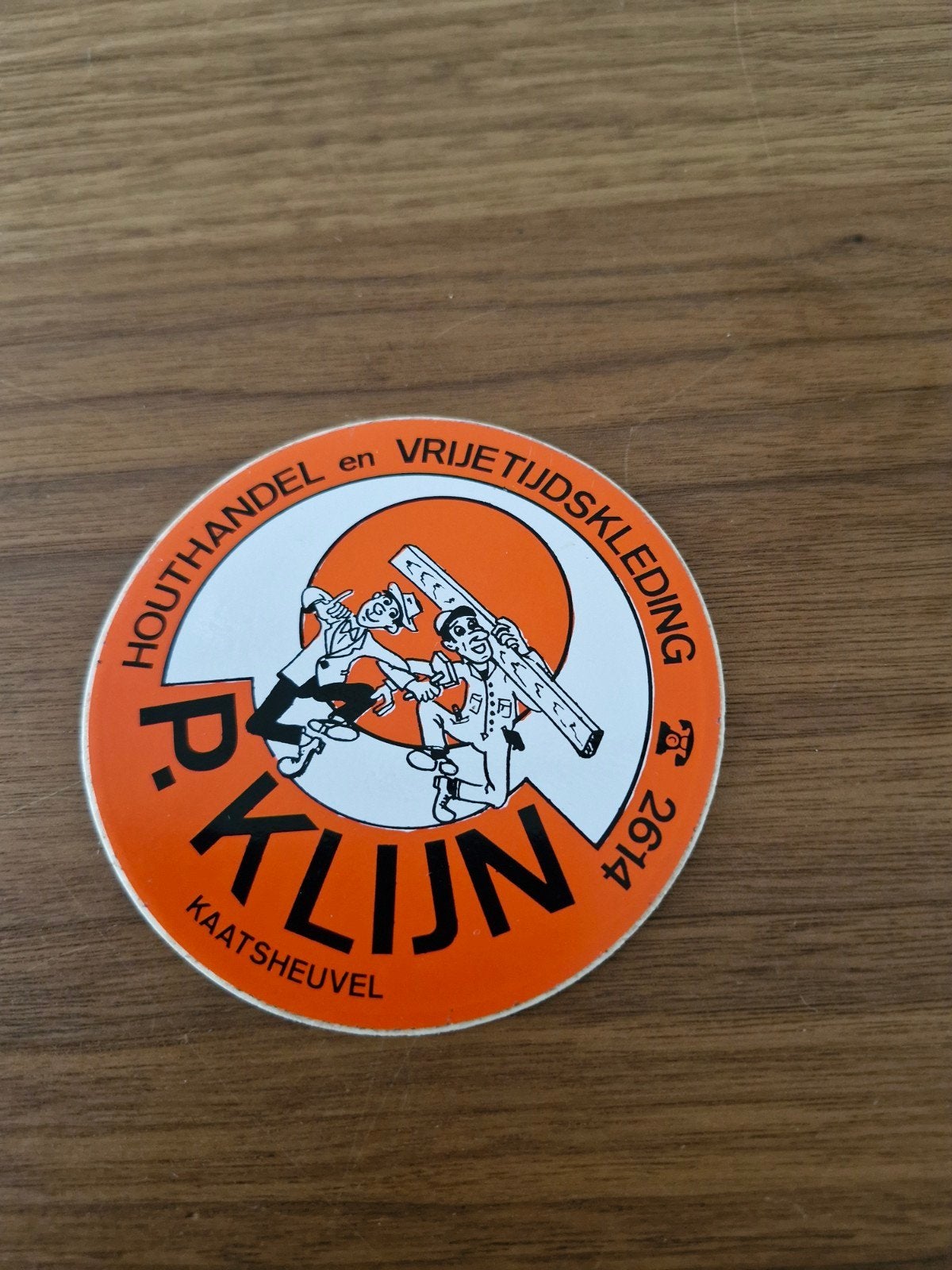 1119  sticker P. Klijn Houthandel en Vrijetijdskleding, Verzamelen, Ophalen of Verzenden, Gebruikt, Bedrijf of Vereniging