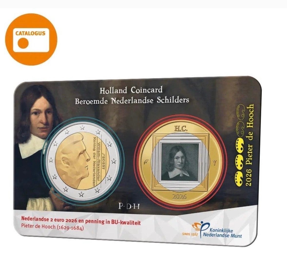 Holland Coincard HCF Pieter de Hooch 2 Euro 2026 BU, Ophalen of Verzenden, Koningin Beatrix, Euro's, Setje