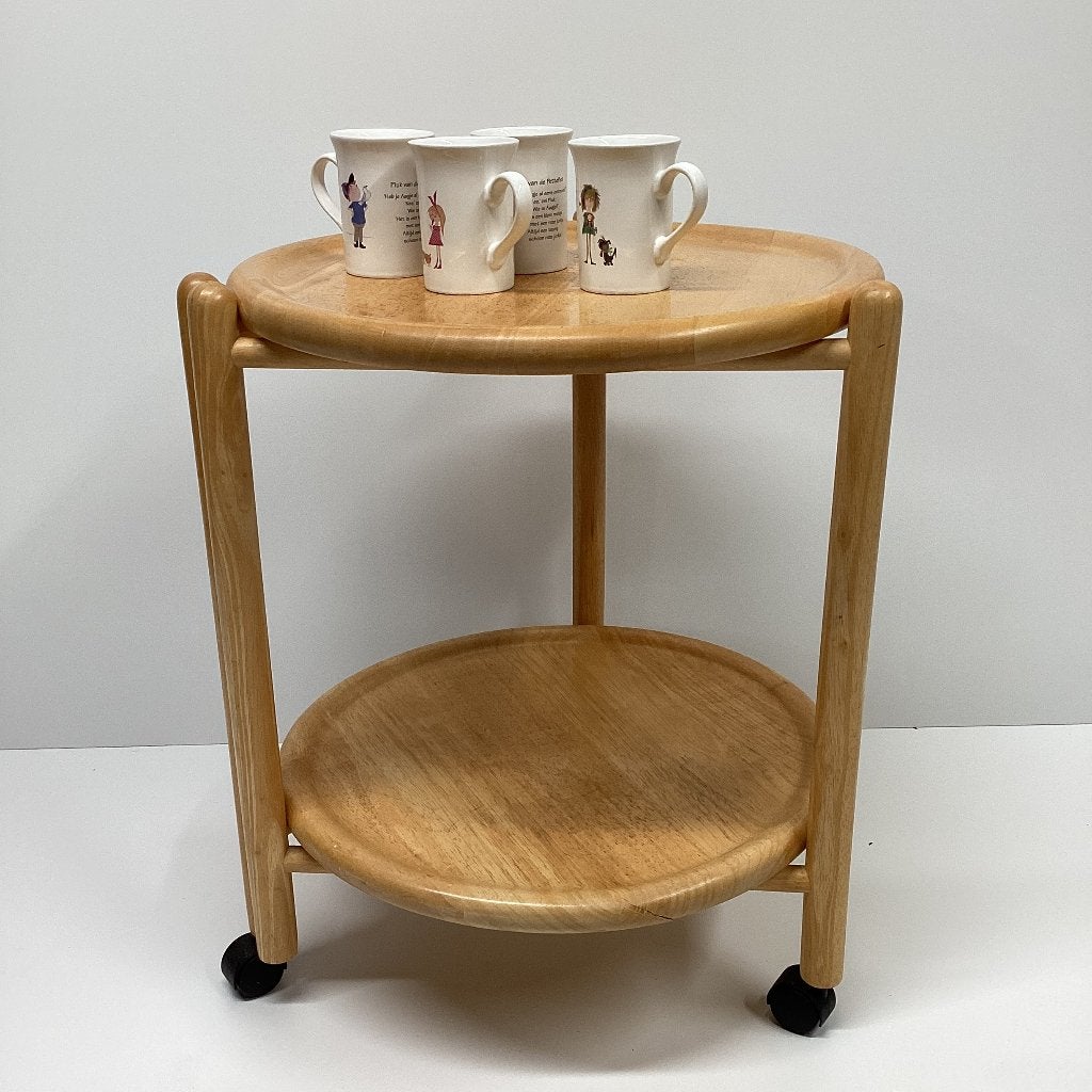 Ronde bijzettafel, Huis en Inrichting, Gebruikt, Overige kleuren, Jens Quistgaard, vintage, tafeltje, inklapbaar, Ophalen of Verzenden