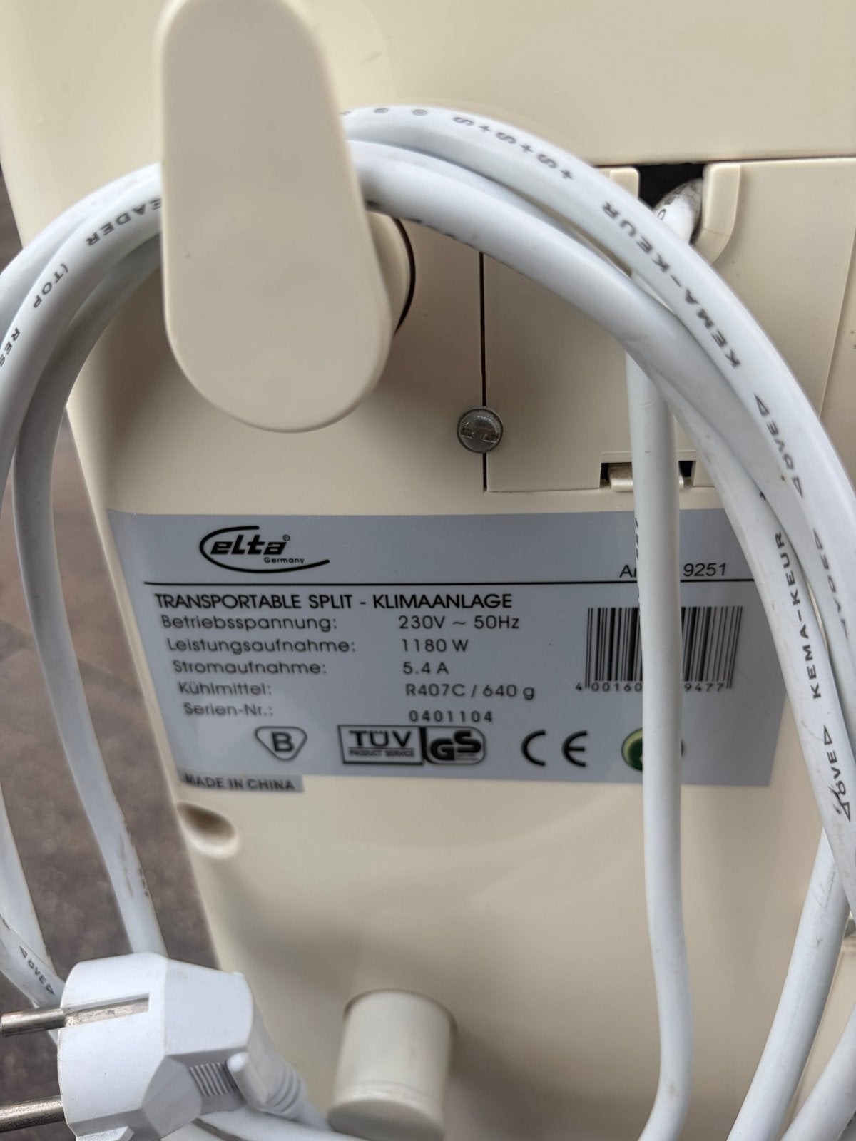 Elta Transportable Split Airco - Werkend en Compleet, Gebruikt, Minder dan 60 m³, Timer, 3 snelheden of meer