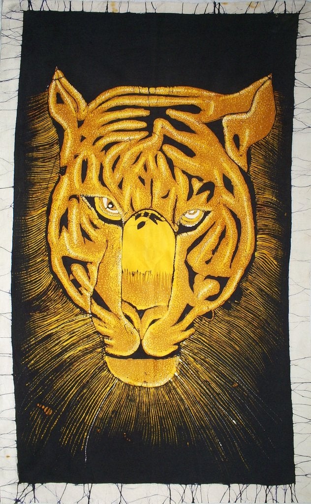 Batik uit Sri Lanka, TIJGER, katoen 60x87 cm, Ophalen of Verzenden