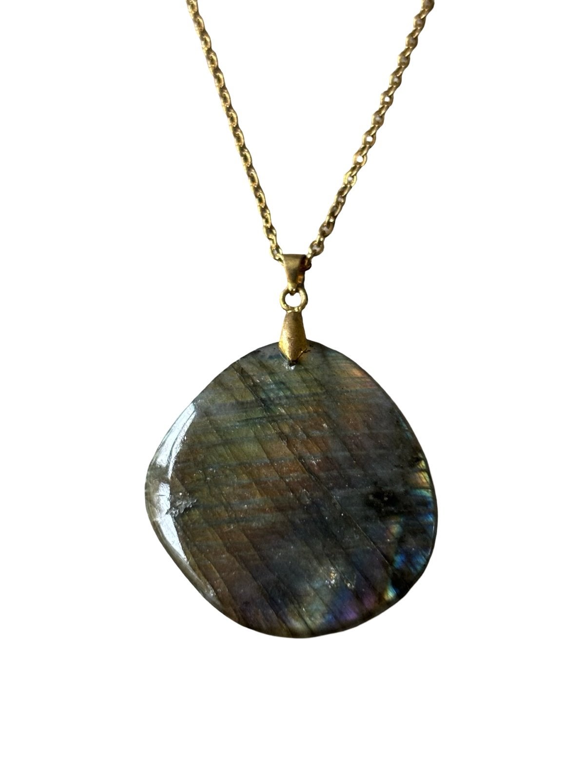 Labradoriet Edelsteen Ketting - Roestvrijstaal Sieraden, Overige kleuren, Vanbeeksaar4@gmail.com, Nieuw, Ophalen of Verzenden