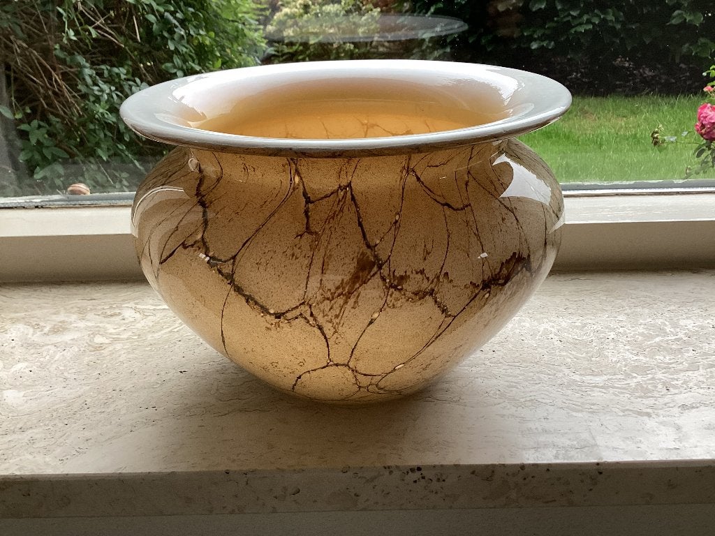 Plantenpot ( binnen)van glas met marmer look., Overige materialen, Gebruikt, Rond, Binnen