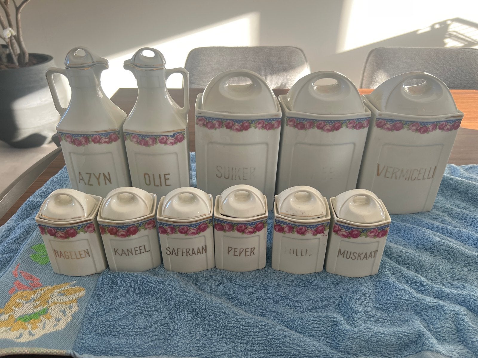 Vintage Keukenset: Azijn, Olie, Suiker, Vermicelli & Kruiden, Ophalen