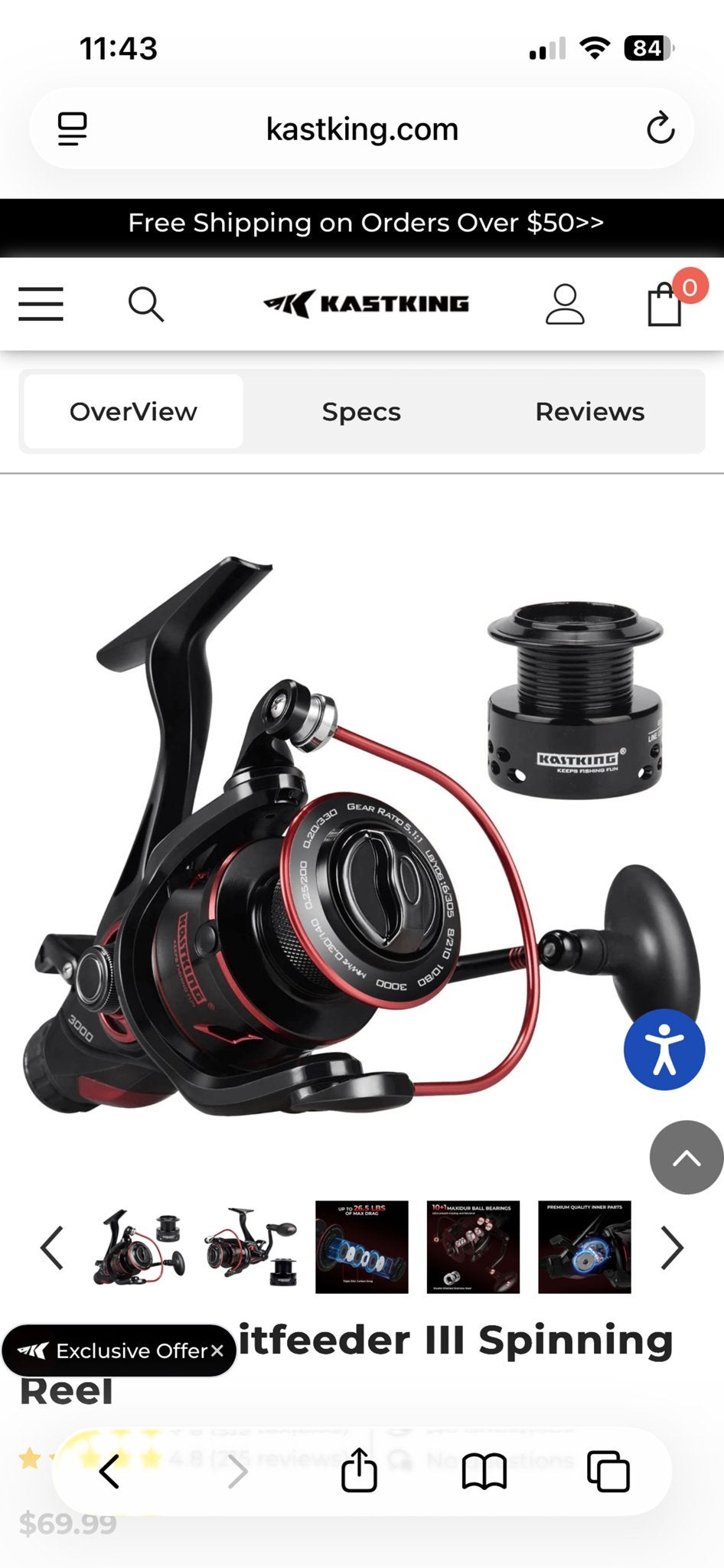 Kastking Sharky Baitfeeder 6000 Vismolen, Ophalen, Gebruikt, Molen