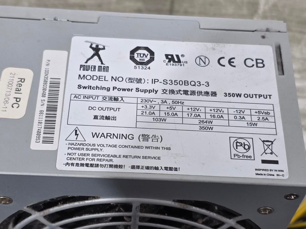 Power man 350w max voeding psu power supply ip-s350bq3-3, Ophalen of Verzenden, Gebruikt