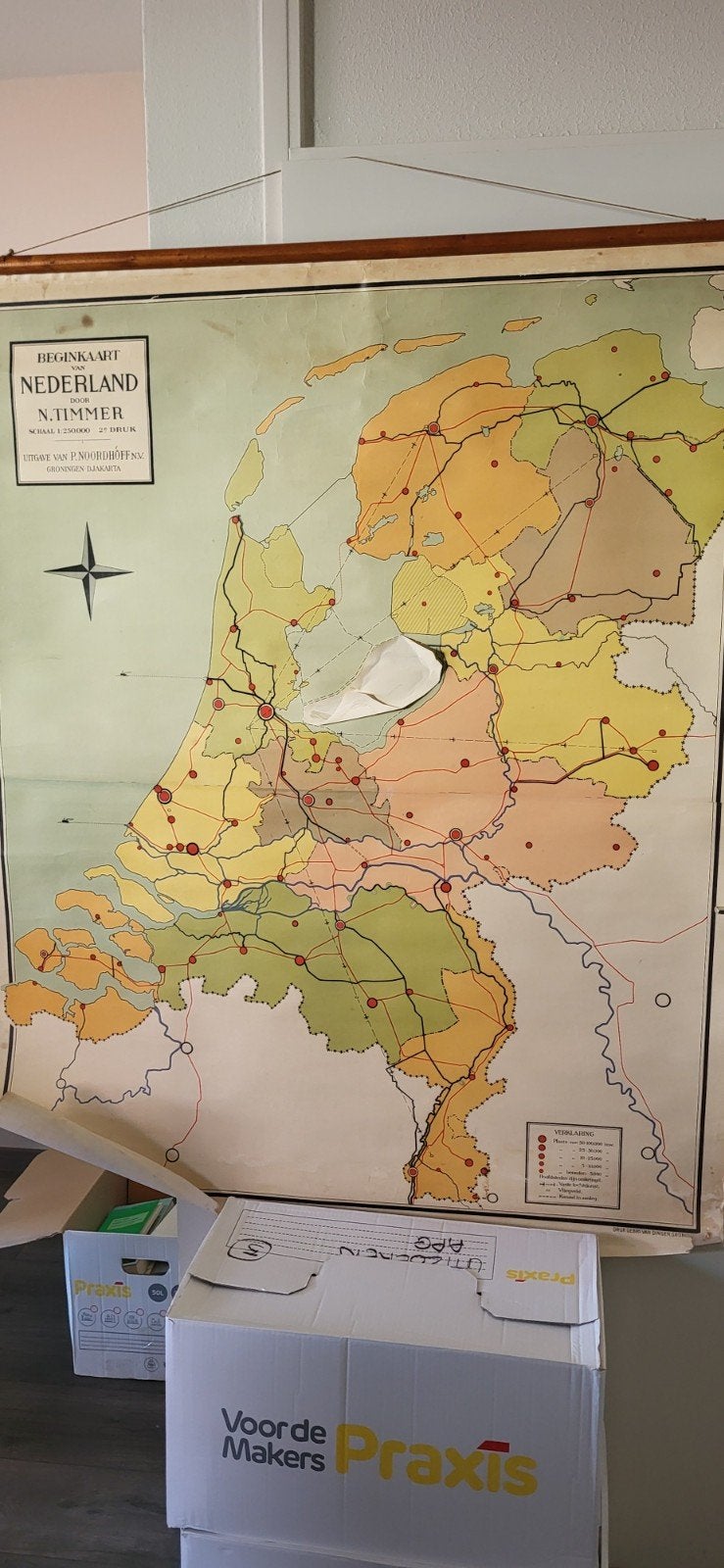 Vintage schoolkaart jaren 50 Nederland, Antiek en Kunst, Antiek | Schoolplaten, Ophalen, Aardrijkskunde