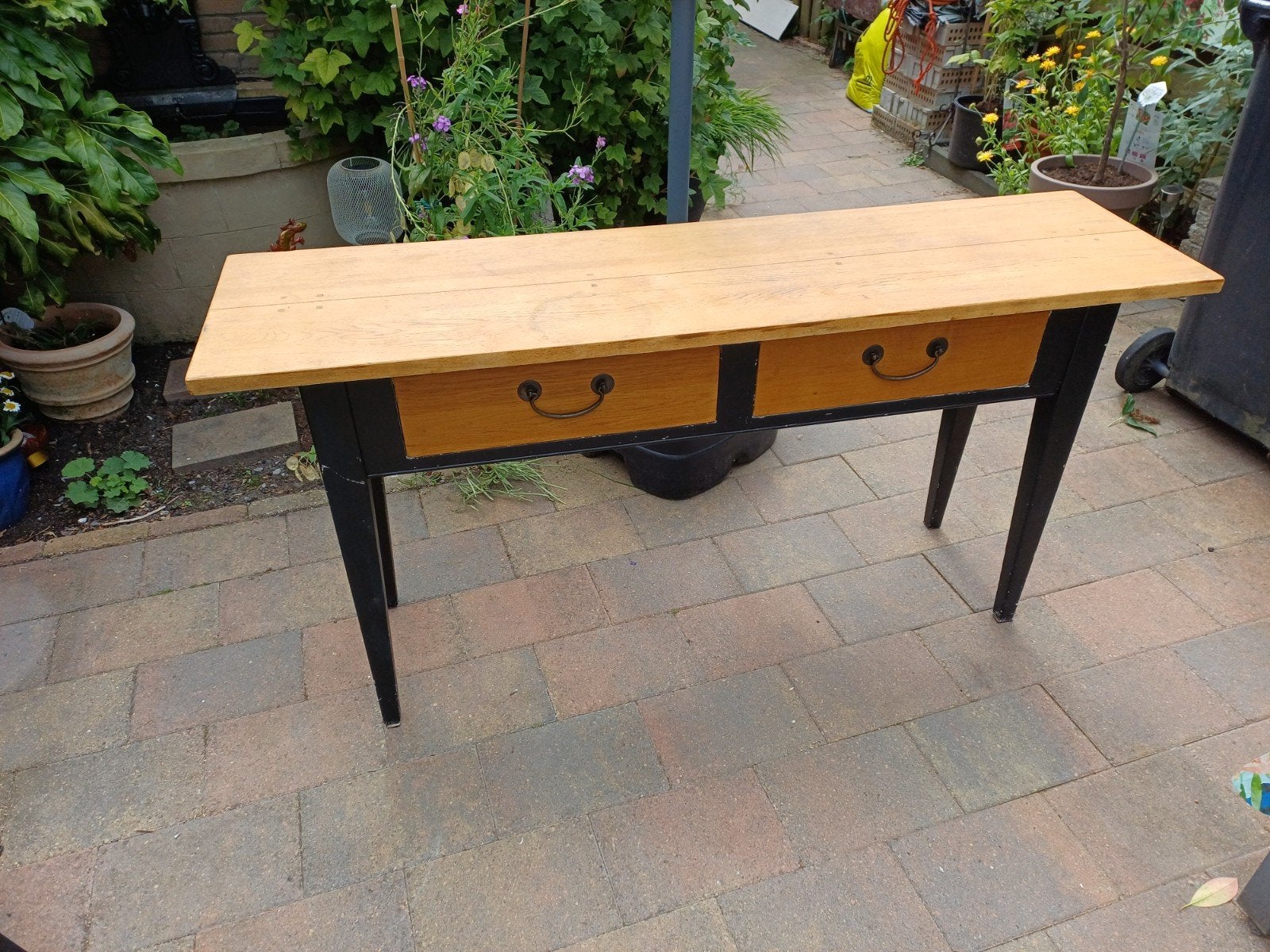Massief houten haltafel of side table, Huis en Inrichting, Tafels | Sidetables, Ophalen, 25 tot 50 cm, Rechthoekig, 100 tot 150 cm