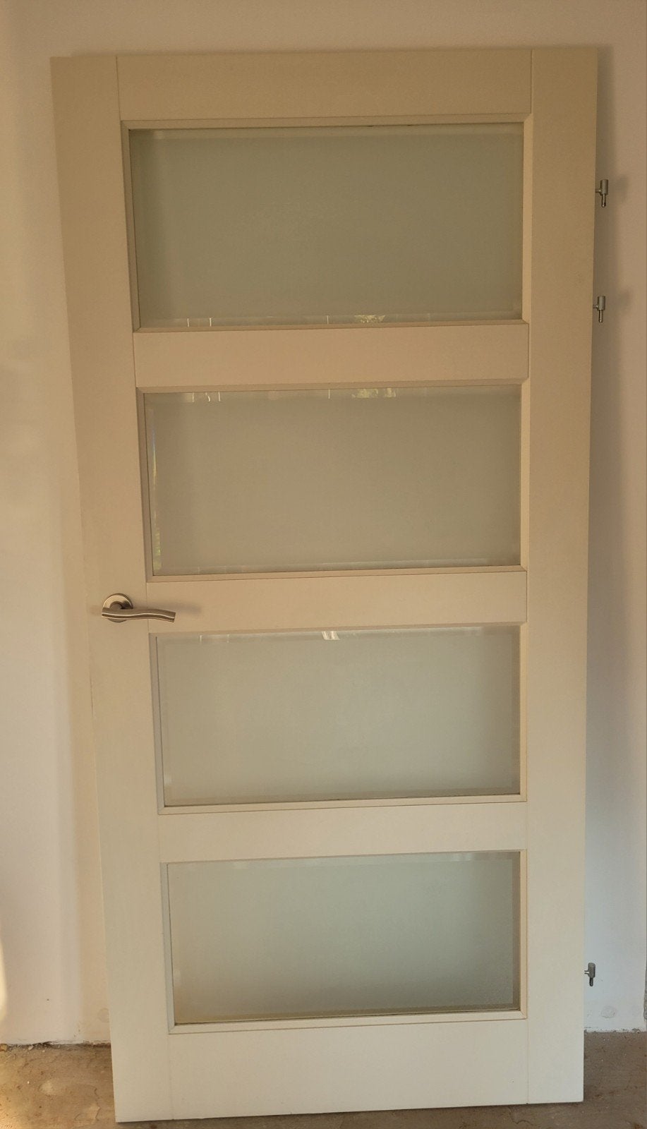 Binnendeur €50, 93 x 200.5  rechtsdr. melkglas + beslag teab, Ophalen, Gebruikt, Binnendeur, Glas