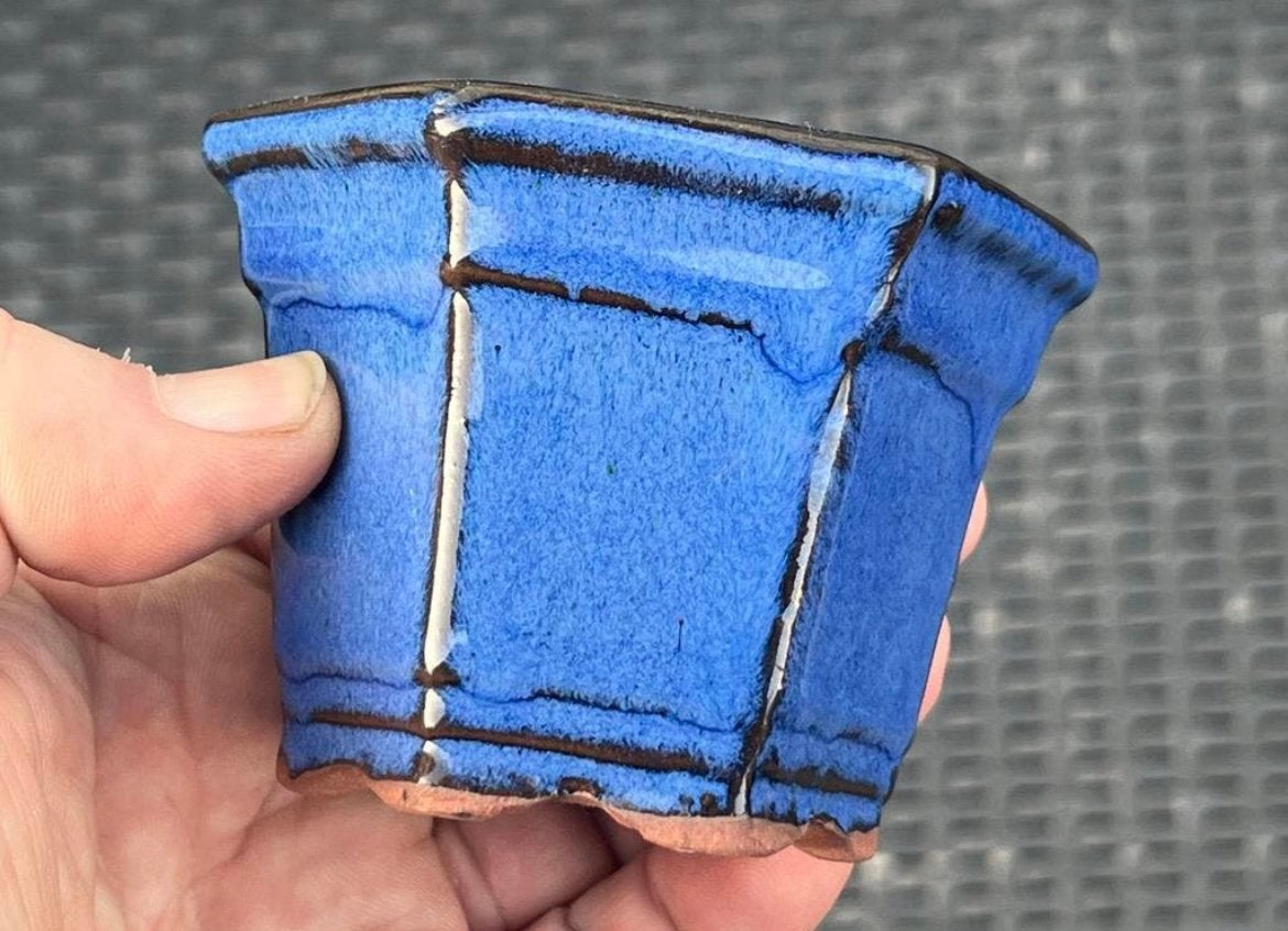 Bonsai Cascade pot blauw geglazuurd aardewerk 9x8x6,7, Nieuw, Ophalen of Verzenden, Overige vormen, Aardewerk