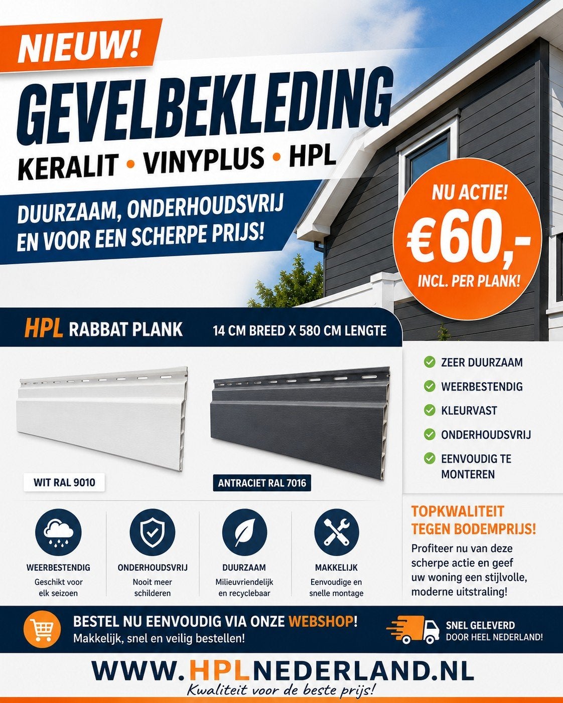 Keralit, vinyplus, HPL € 60 incl.. Per plank .nieuw!, Doe-het-zelf en Verbouw, Ophalen of Verzenden, Nieuw, Minder dan 20 mm