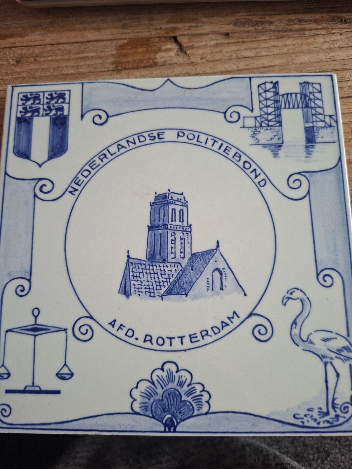 Delfts Blauw Gedenktegel NPB Afdeling Rotterdam, Ophalen of Verzenden